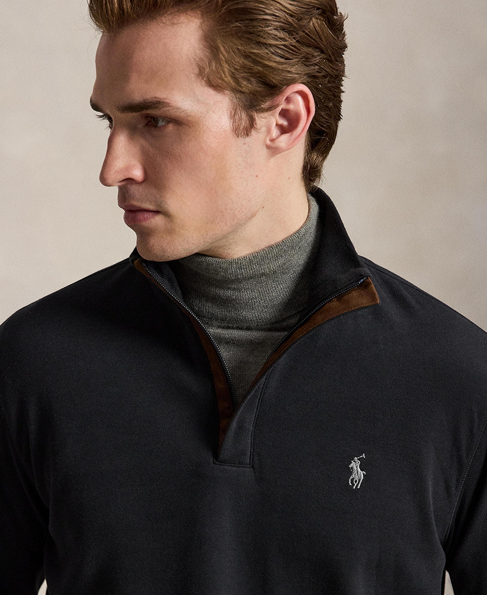 Polo Ralph Lauren Men's Luxury Jersey Quarter-Zip Pullover Sweater - Black