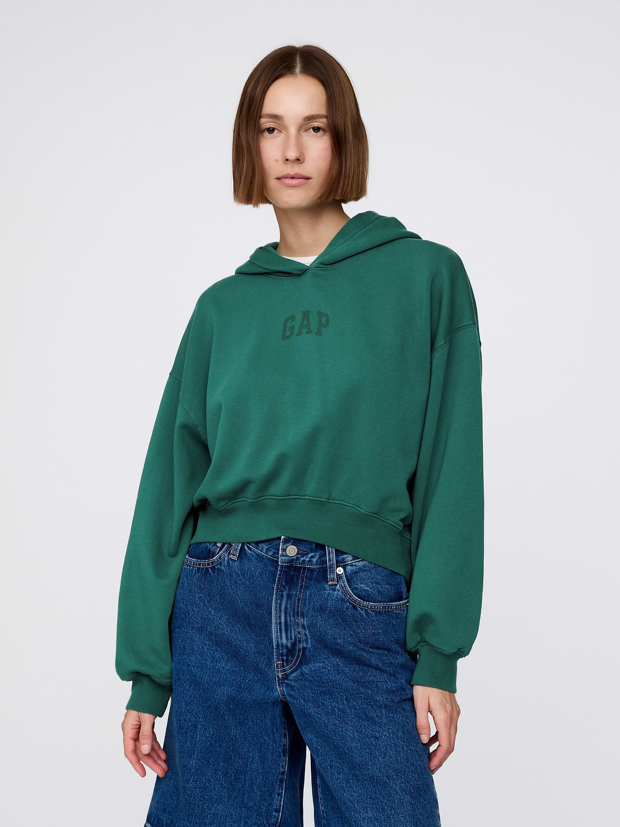 VintageSoft Crop Logo Hoodie - Balsam tree green logo