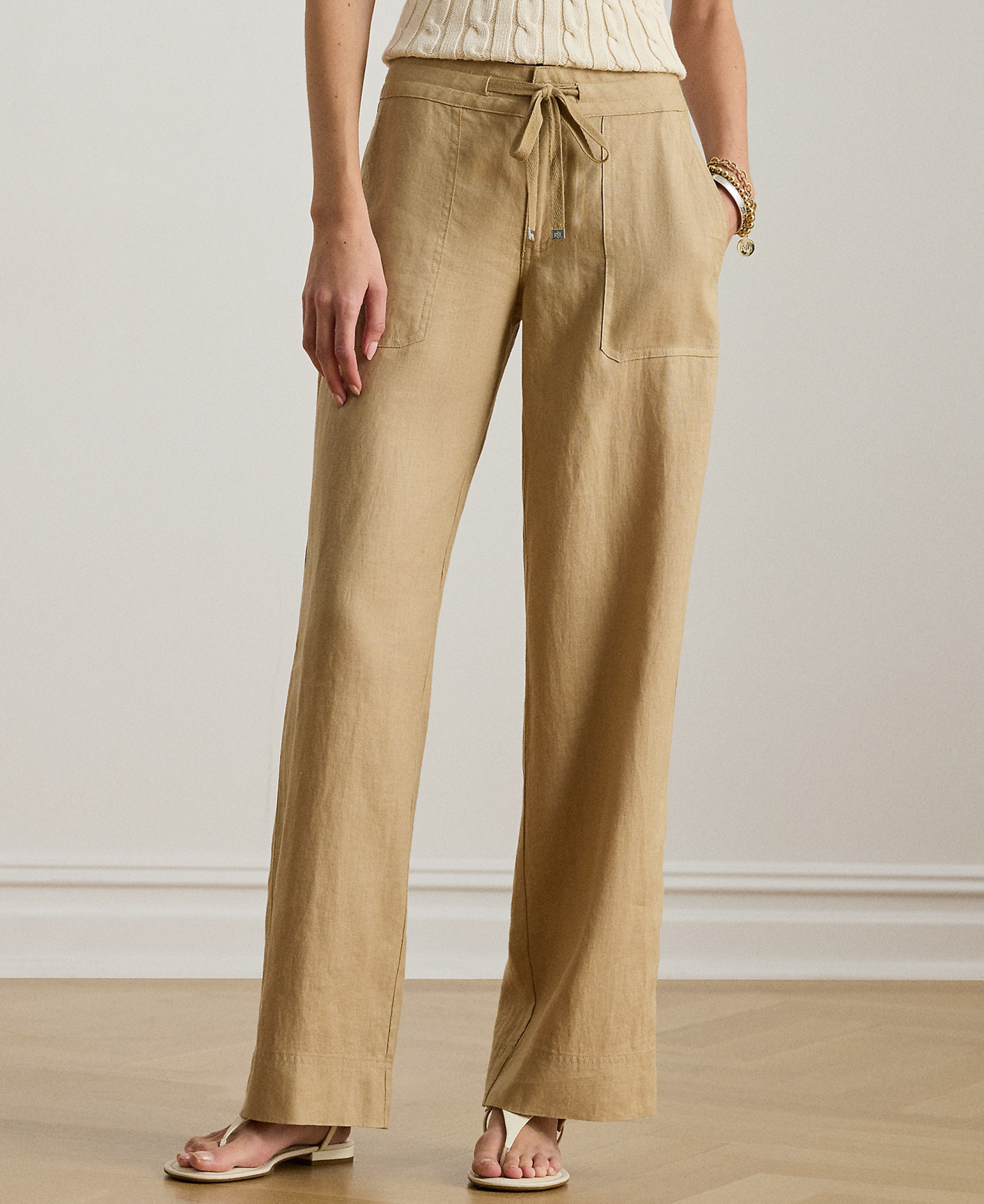 Lauren Ralph Lauren Women's Wide-Leg Linen Pants - Birch Tan