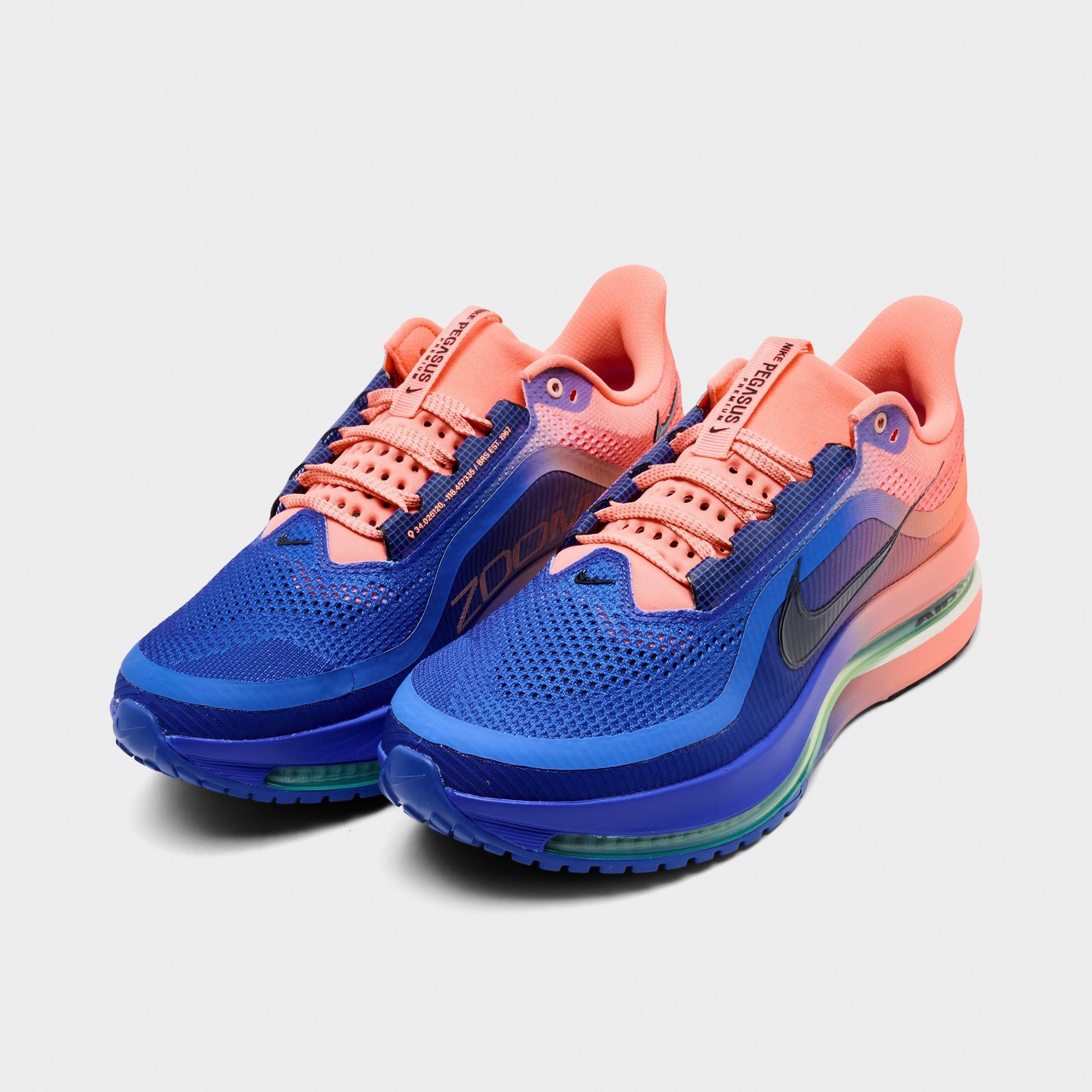 Men's Nithtke Pegasus Premium Running Shoes - Part 1 - Racer Blue/Atomic Pink/Volt Tint/Black - Both shoes facing left