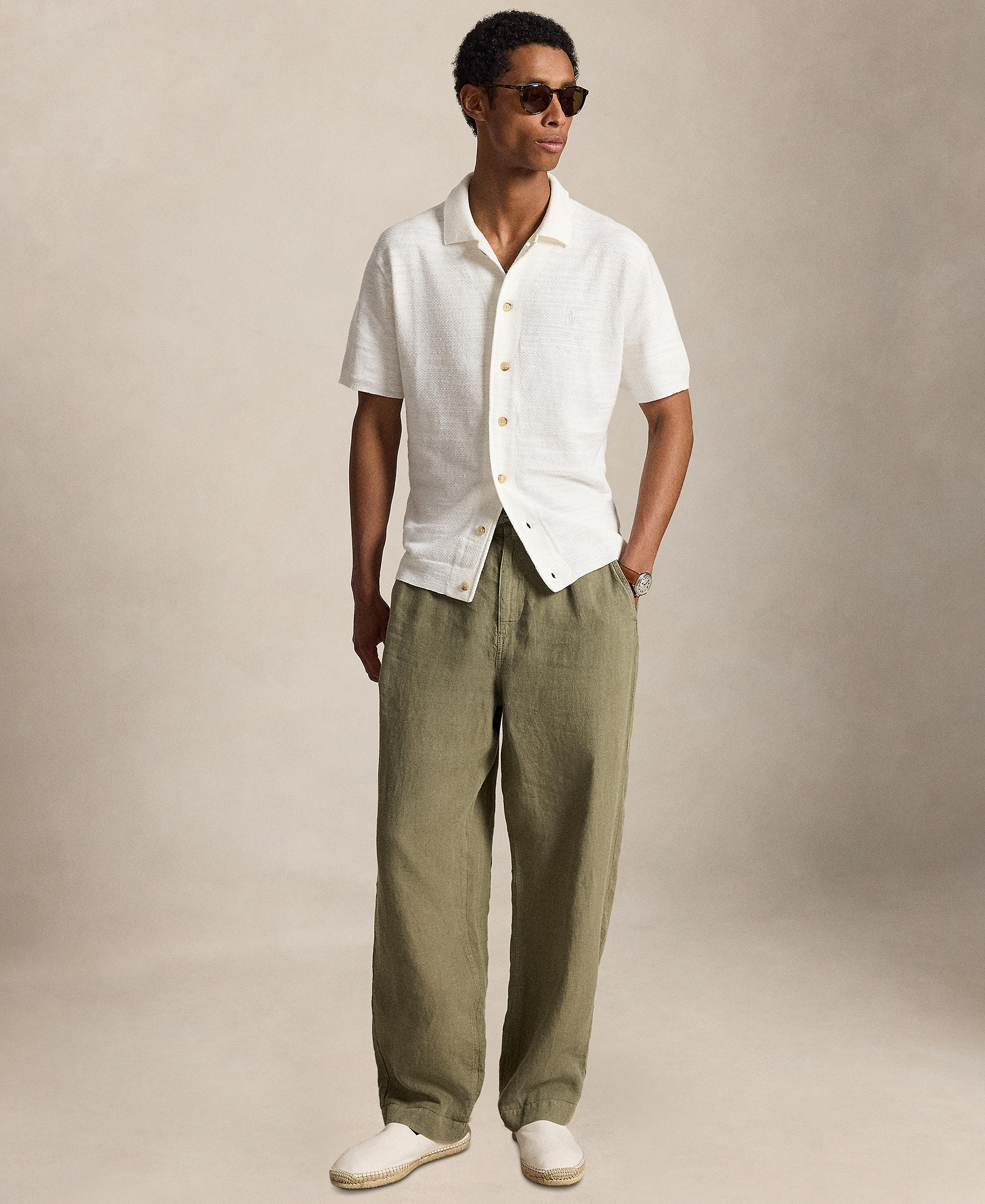 Polo Ralph Lauren Men's Cotton-Linen Cardigan Shirt - Deckwash White