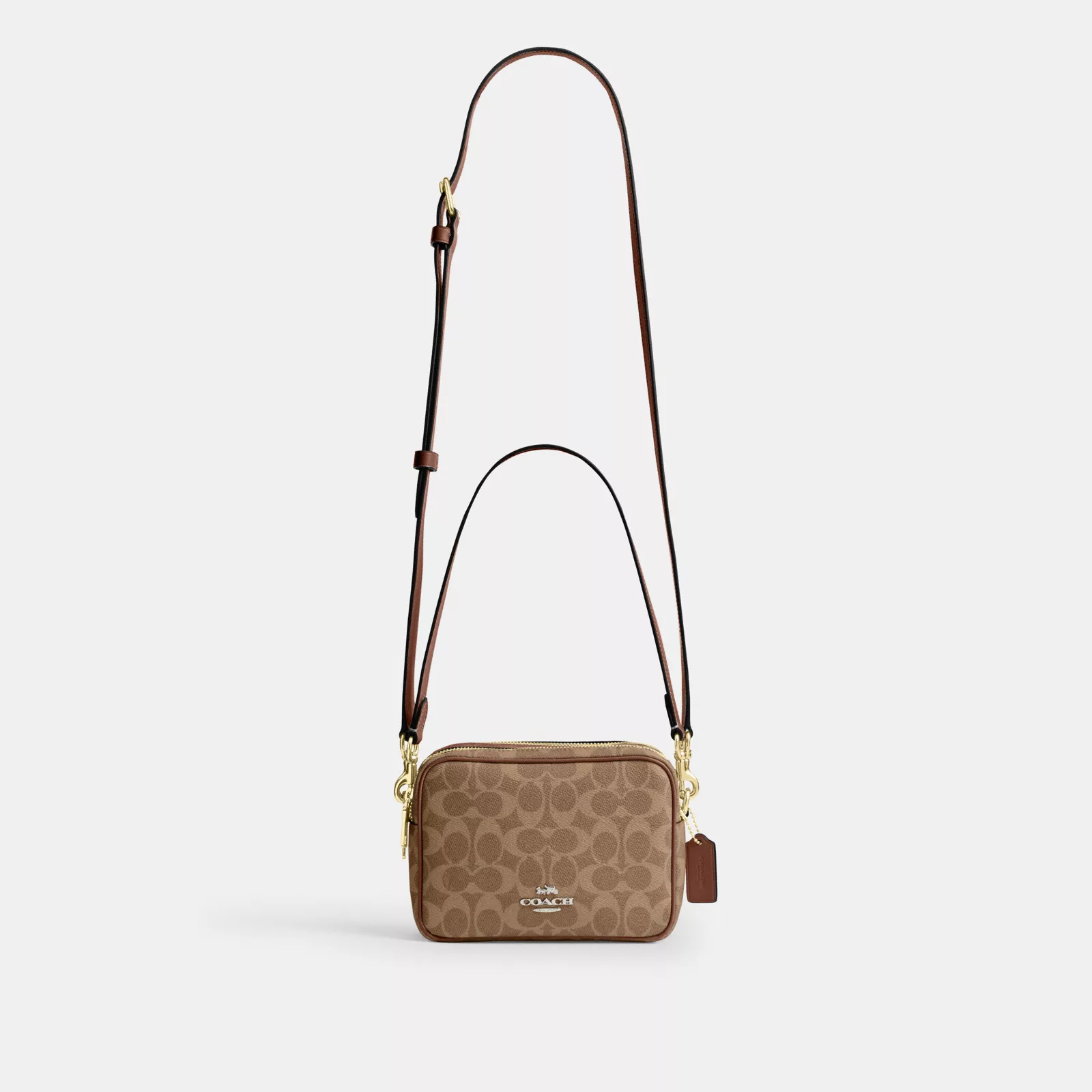 Mini Carey Crossbody Bag In Signature Canvas - Gold/Tan/Brown - view 9