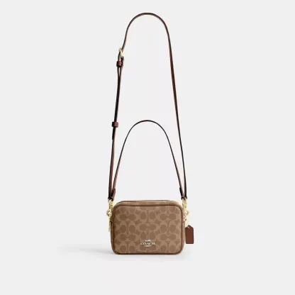 Mini Carey Crossbody Bag In Signature Canvas - Gold/Tan/Brown - view 9