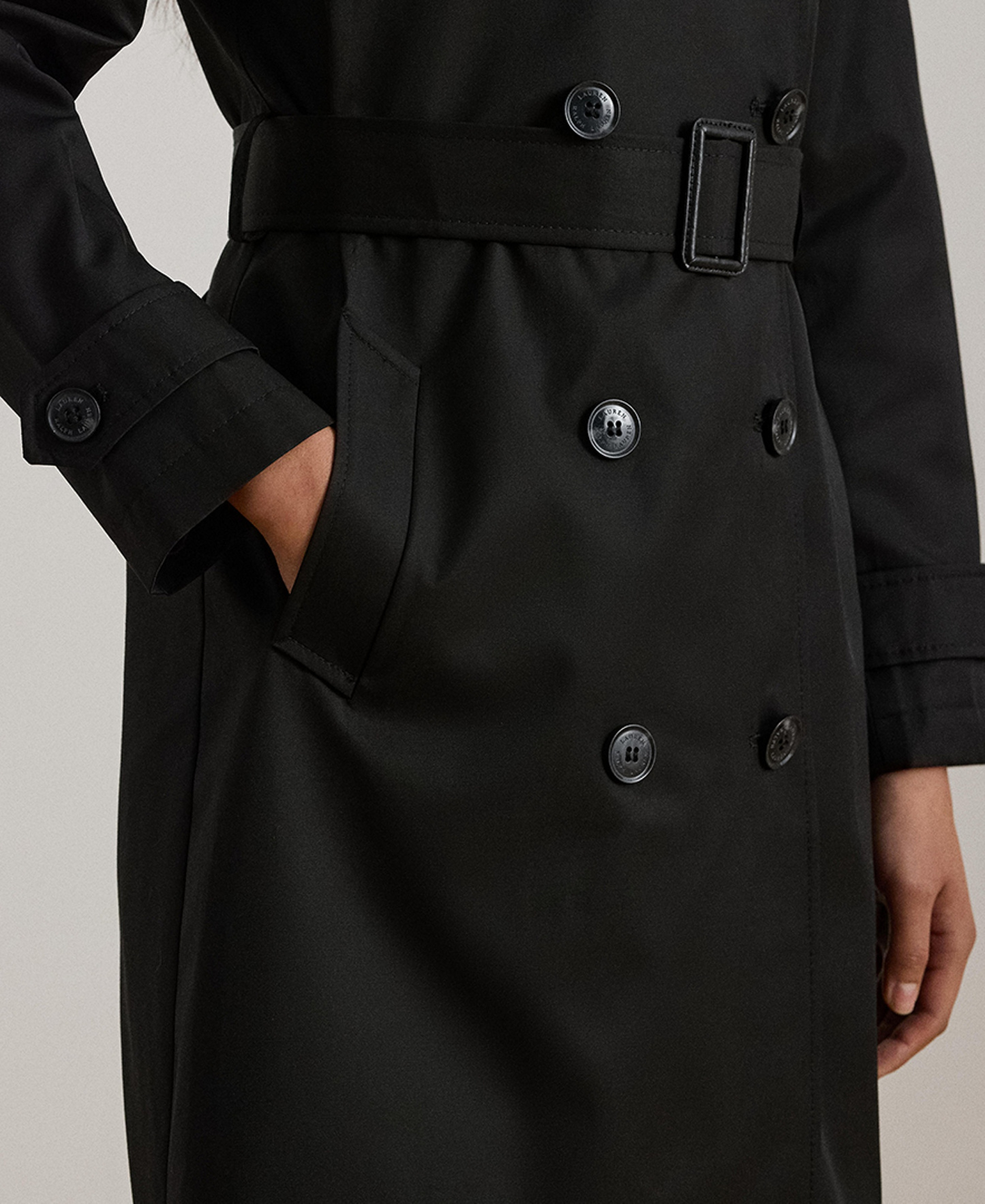 Lauren Ralph Lauren Women's Double-Breasted Belted Trench Coat, Created for Macy's - Black