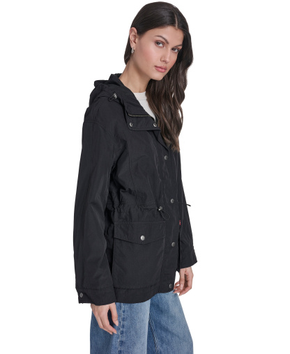 Levi's Women's Cinch-Waist Hooded Rain Anorak Jacket - Black