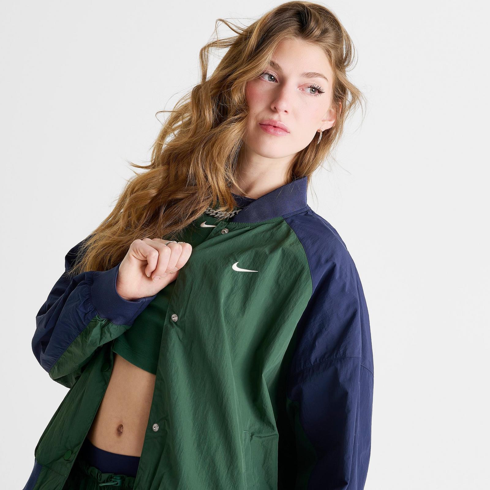 Women's Nike Sportswear Oversized Varsity Jacket - Fir/Midnight Navy/Chalk