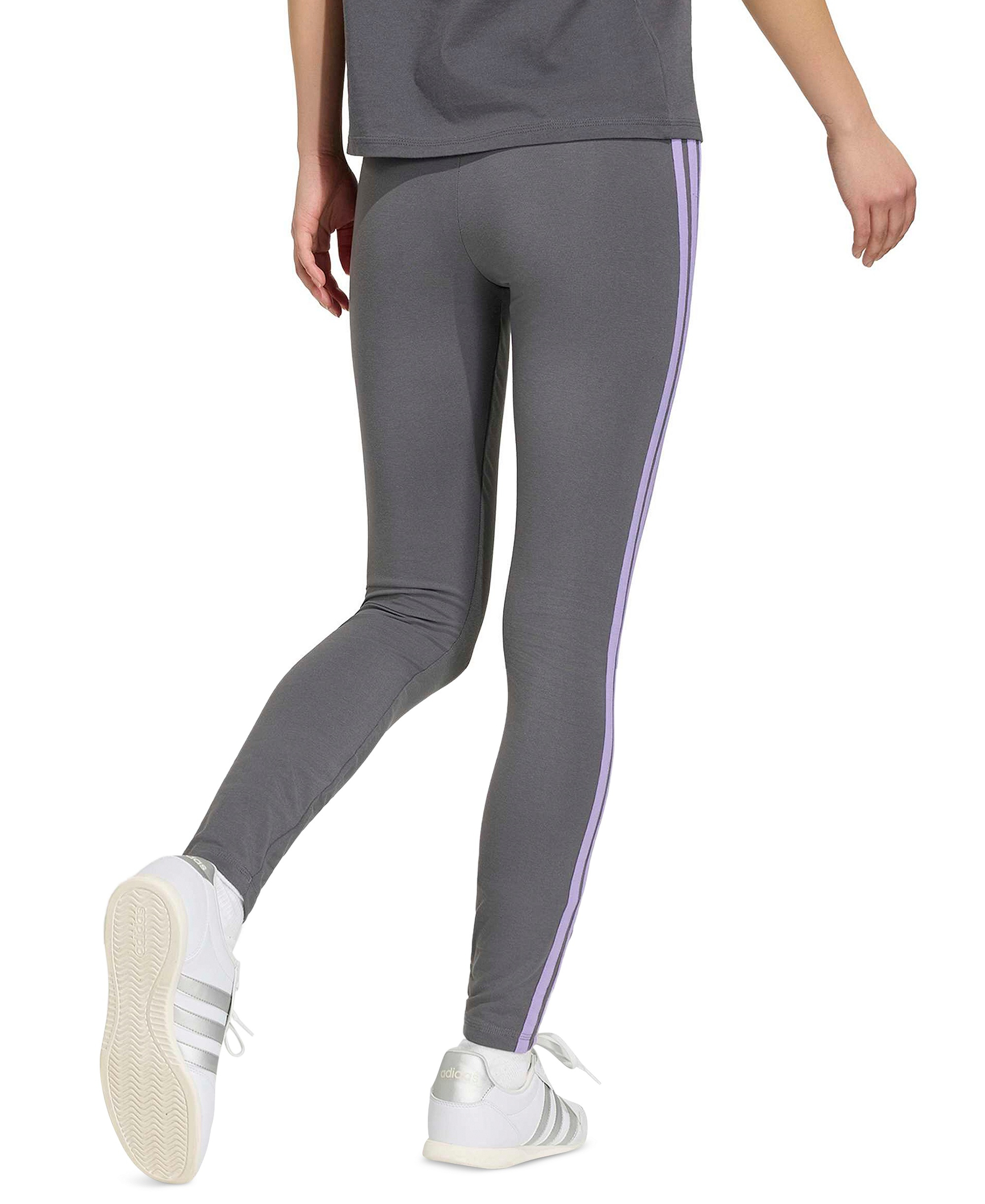 adidas Plus Size Essentials 3-Stripes Cotton Leggings - Grey Five/magic Lilac
