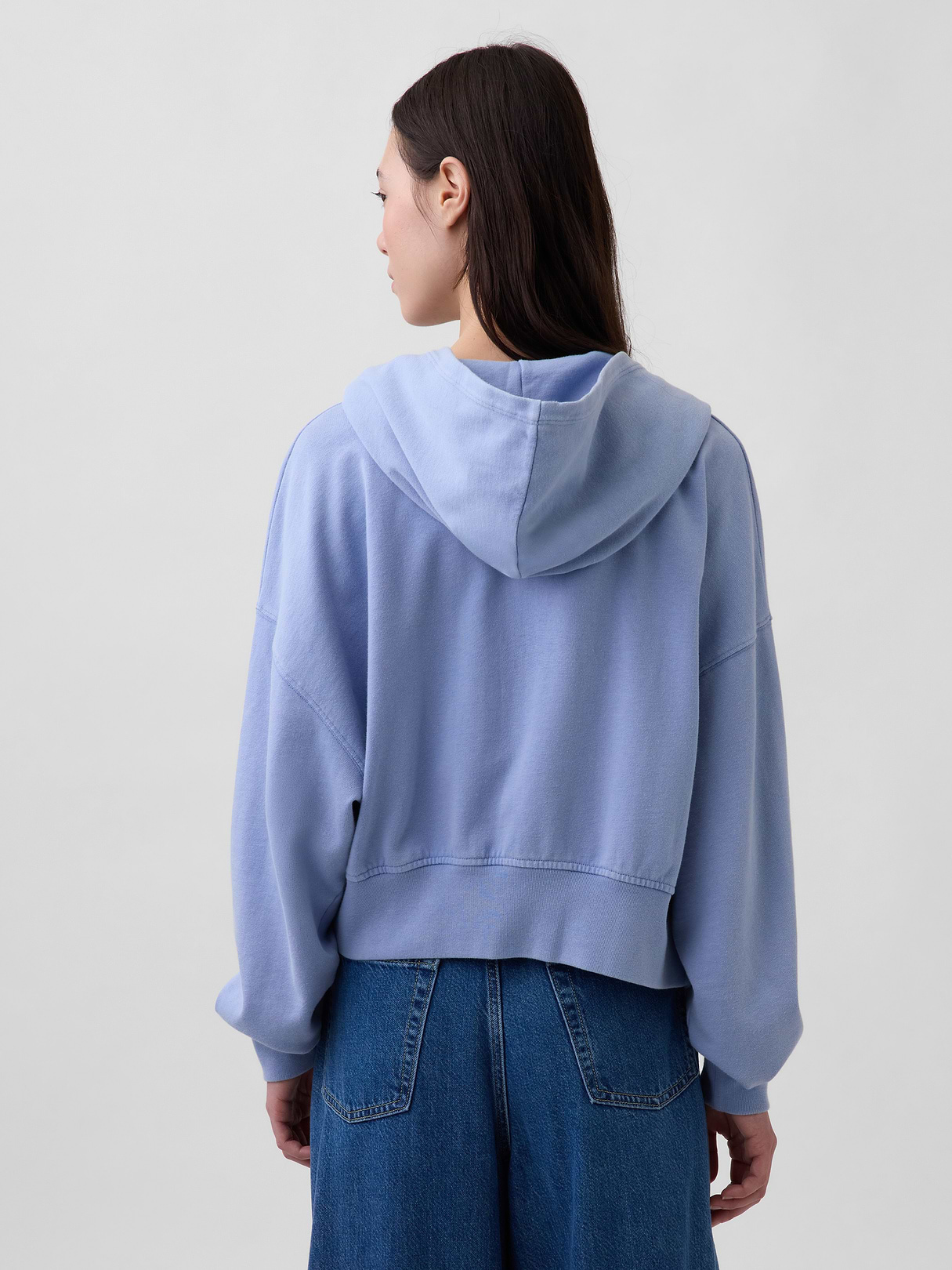 VintageSoft Terry Oversized Wedge Zip Hoodie - Moonstone blue