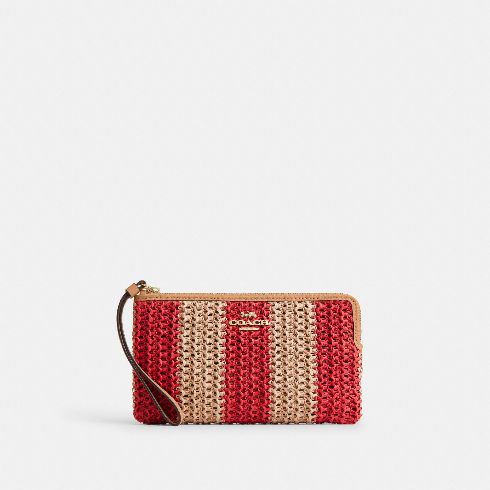 Large Corner Zip Wristlet - Gold/Red/Tan