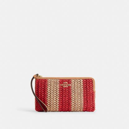 Large Corner Zip Wristlet - Gold/Red/Tan