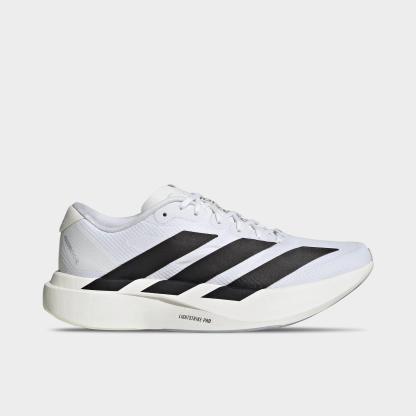 Women's adidas Adizero EVO SL Woven Running Shoes - Part 2 - Cloud White/Core Black/Dash Grey - Left shoe facing left. Outside of the shoe.