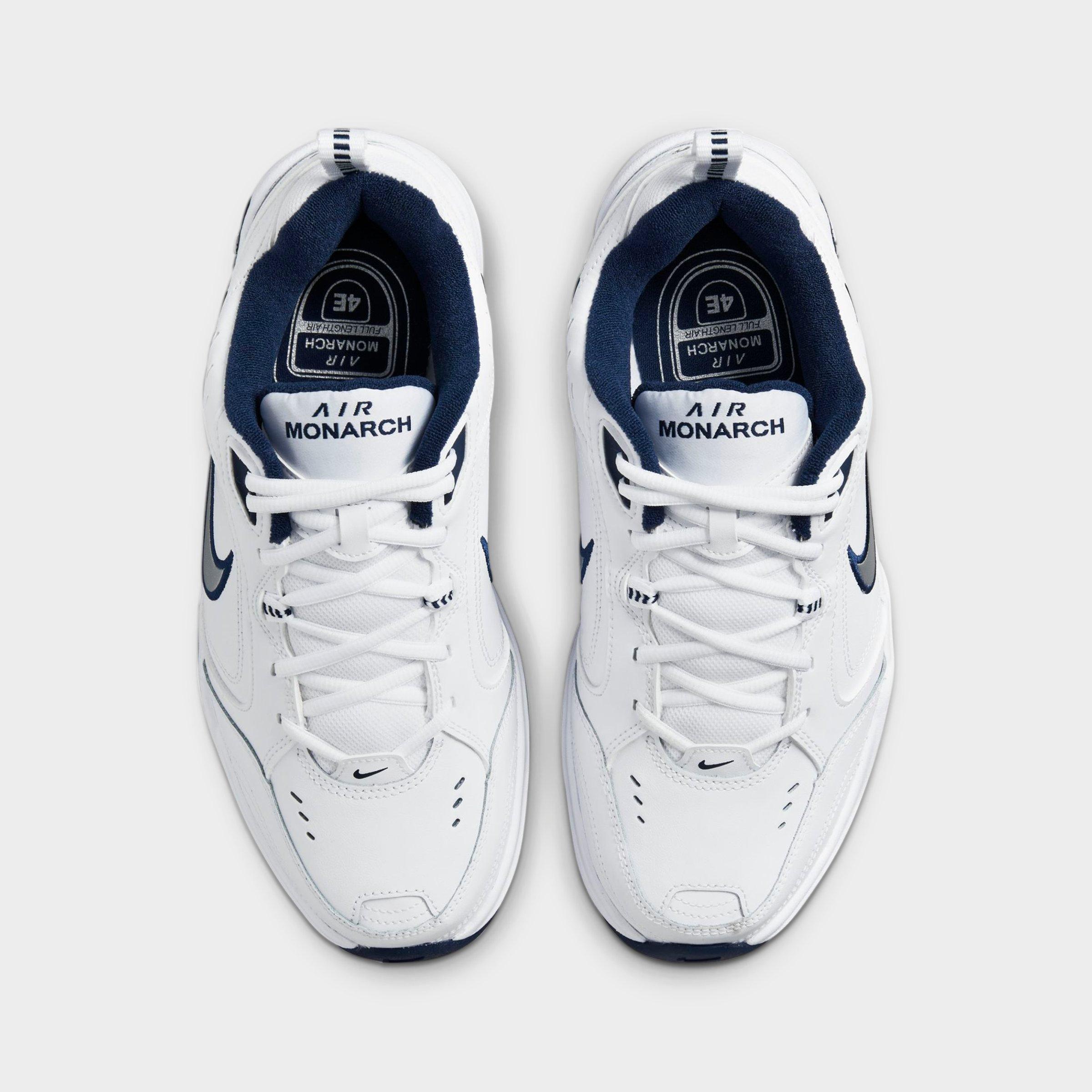 Men's Nithtke Air Monarch IV Casual Shoes (Wide Width 4E) - White/Midnight Navy/White/Metallic Silver - Top view