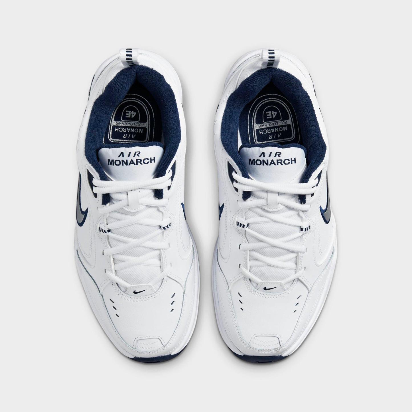Men's Nithtke Air Monarch IV Casual Shoes (Wide Width 4E) - White/Midnight Navy/White/Metallic Silver - Top view