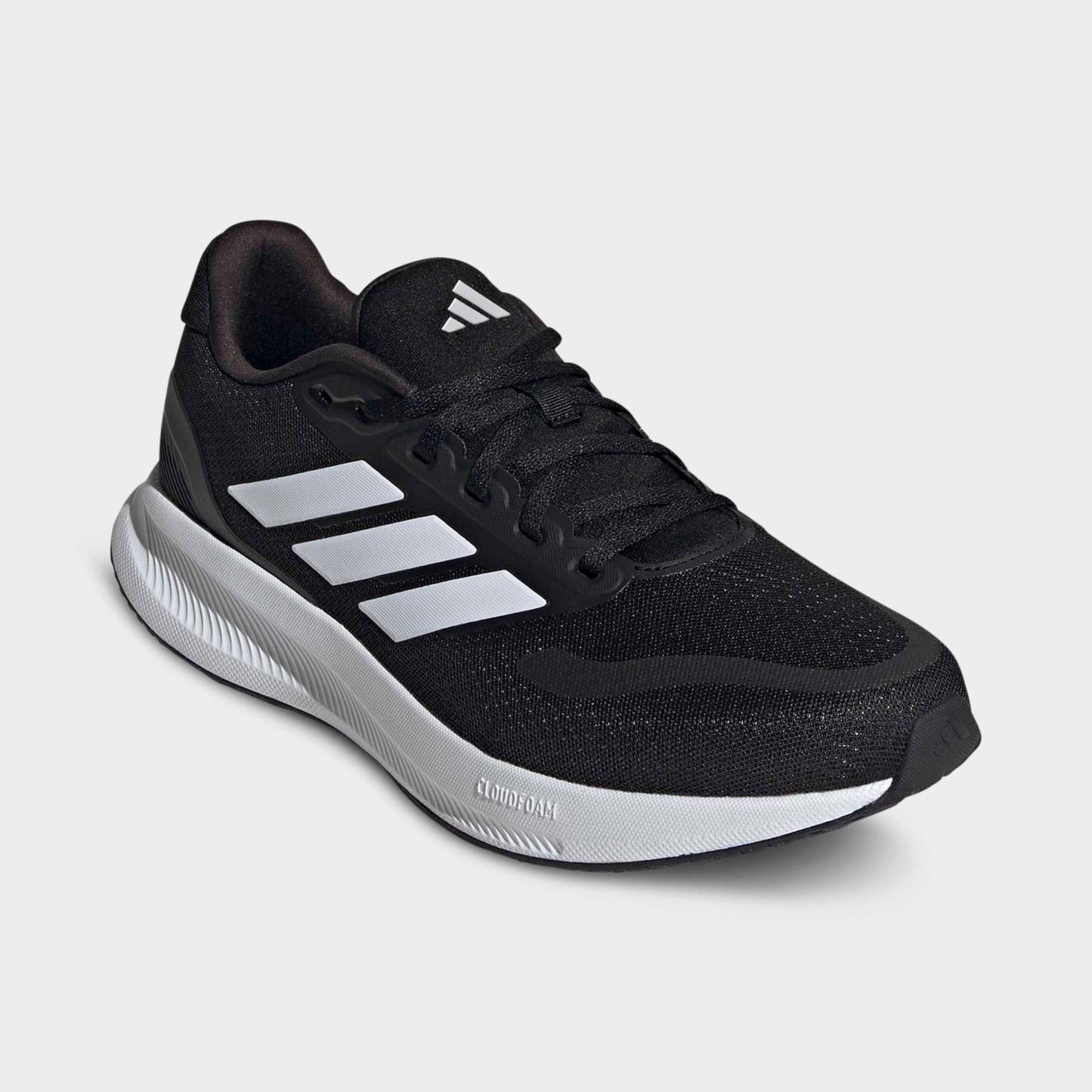 Men's adidas Runfalcon 5 Running Shoes (Wide Width) - Black/Cloud White/Black - Both shoes facing left
