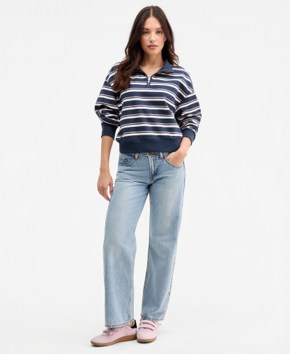 Levi's Women's Cotton-Blend Everyday Sweatshirt - Ruby Stripe Navy Blazer Powder Pink