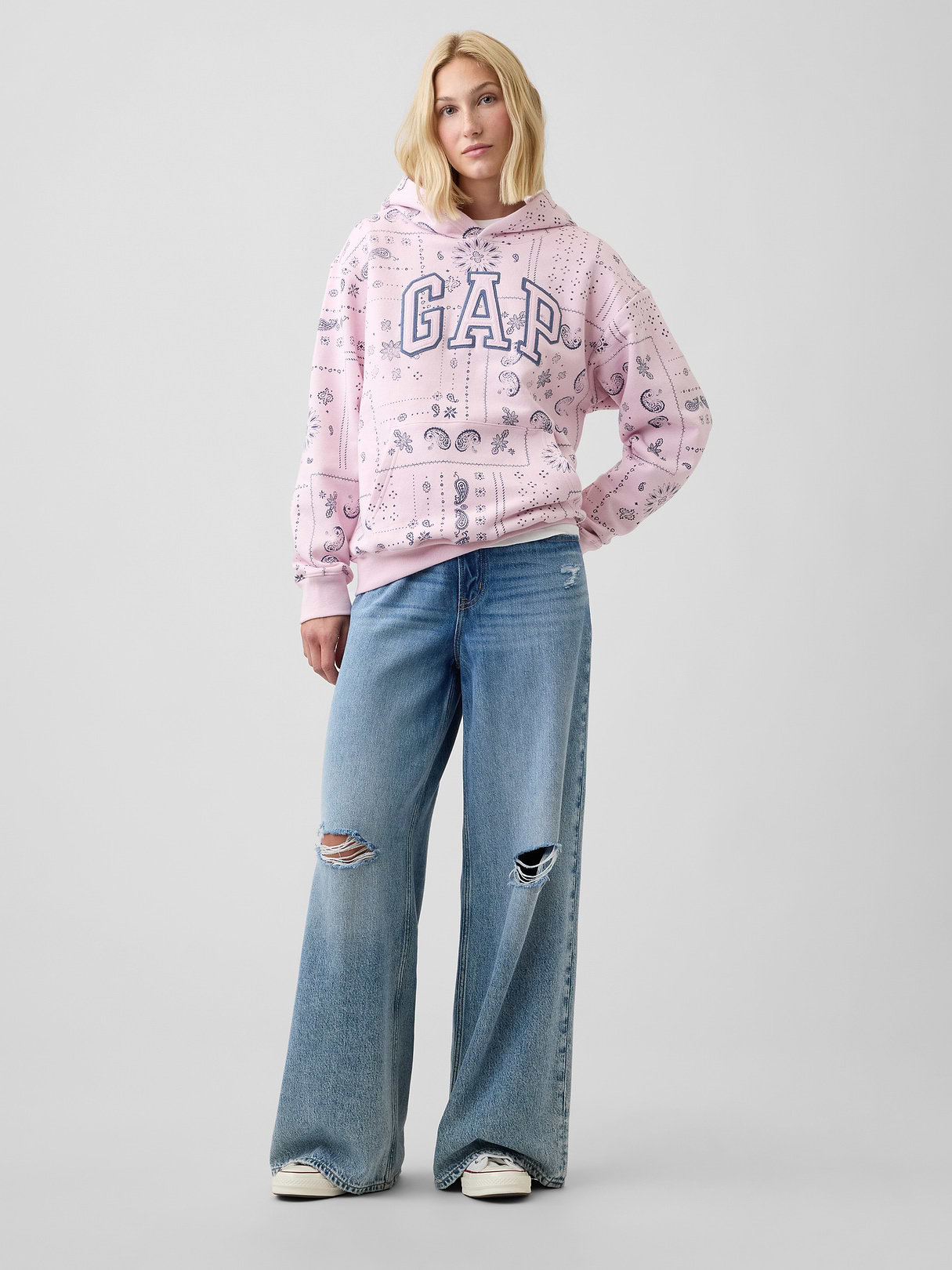 Relaxed Gap Logo Hoodie - Pink bandana print