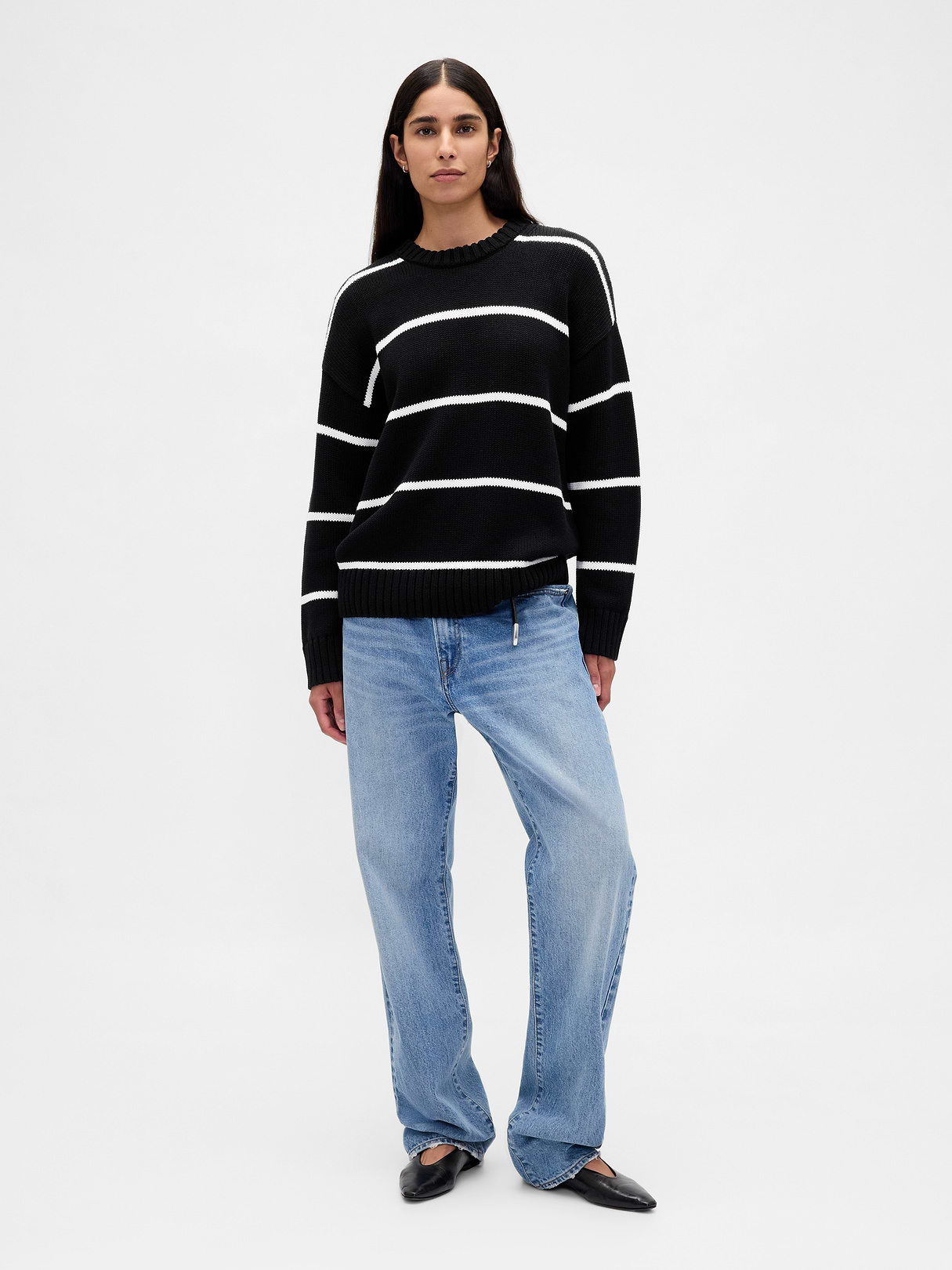 100% Cotton Oversized Sweater - Black & white stripe