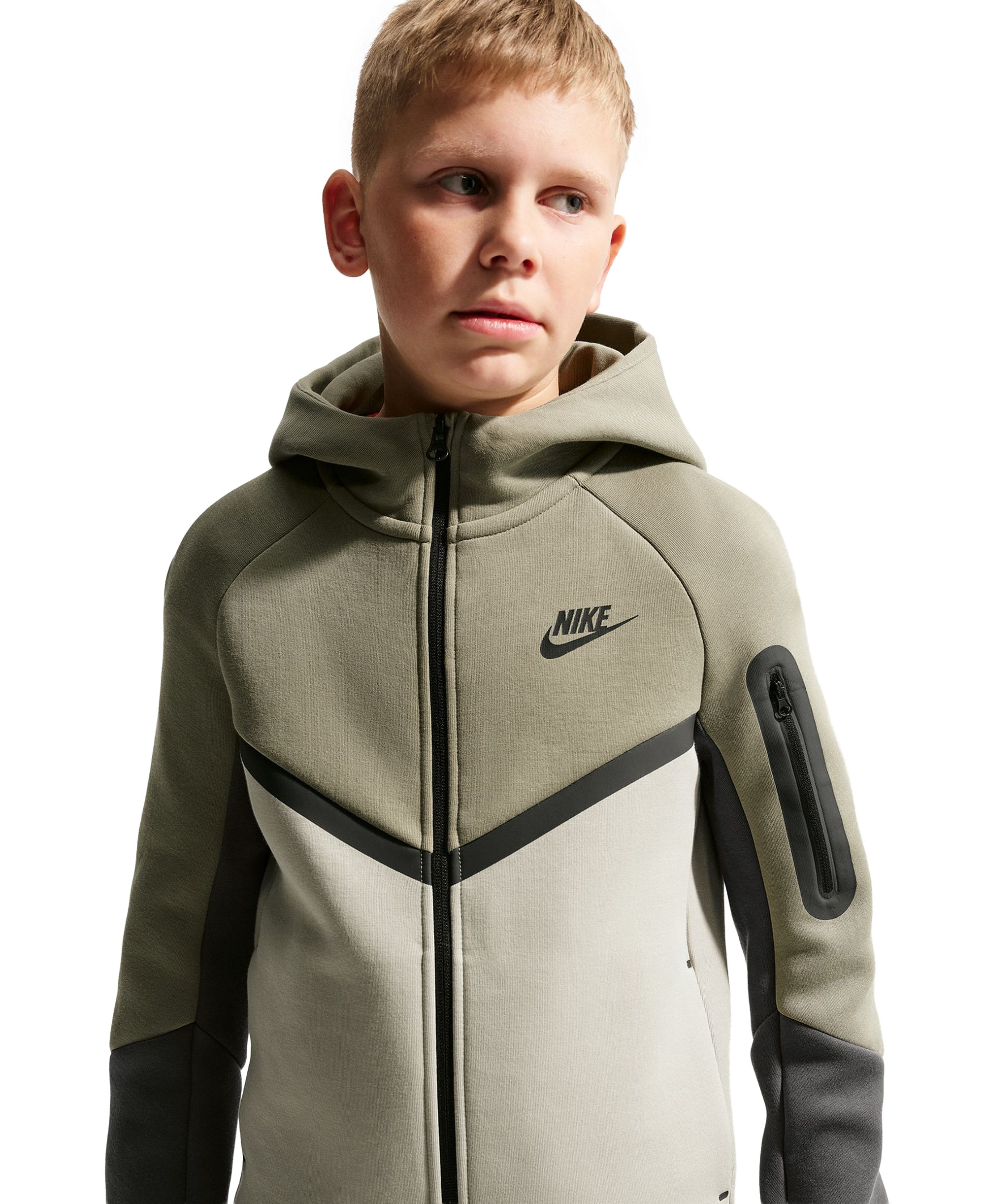 Nike Boys' and Girls' 7-20 Sportswear Tech Fleece Full-Zip Hoodie - Silver Sage/Spruce Fog/Medium Ash/Black
