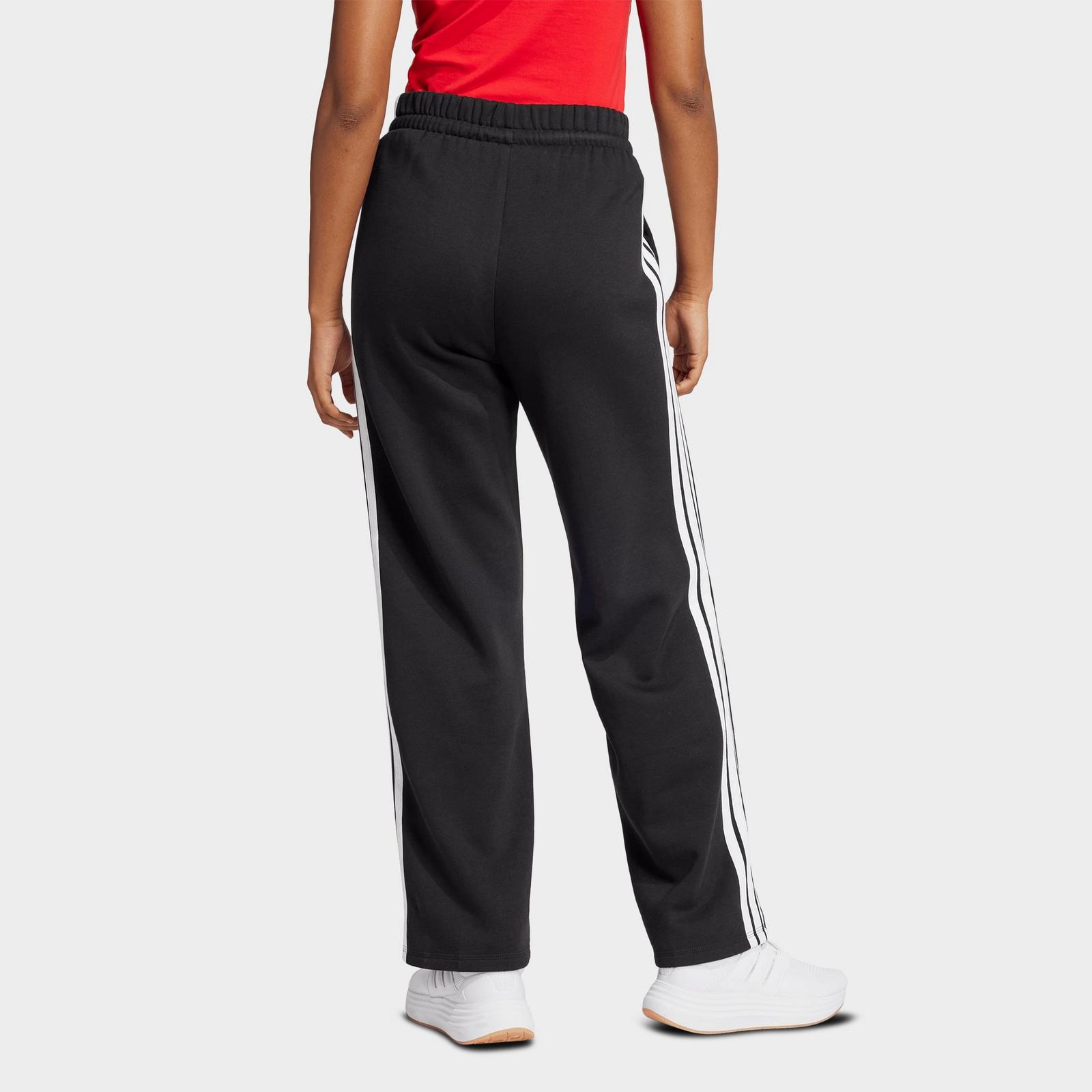 Women's adidas Essentials 3-Stripes Fleece Open Hem Pants - Black/White - view 4