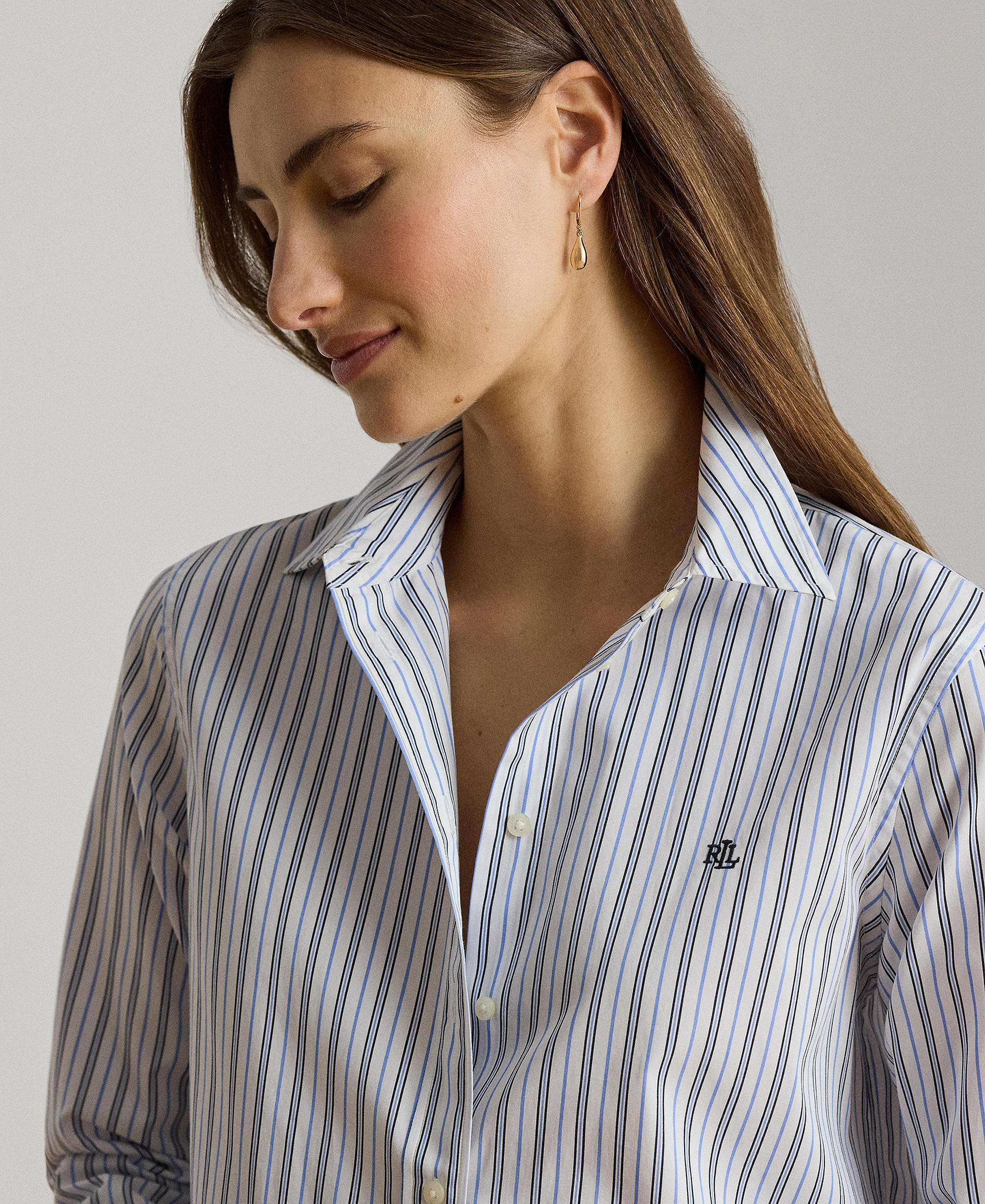 Lauren Ralph Lauren Women's Point Collar Striped Broadcloth Shirt - Blue Multi