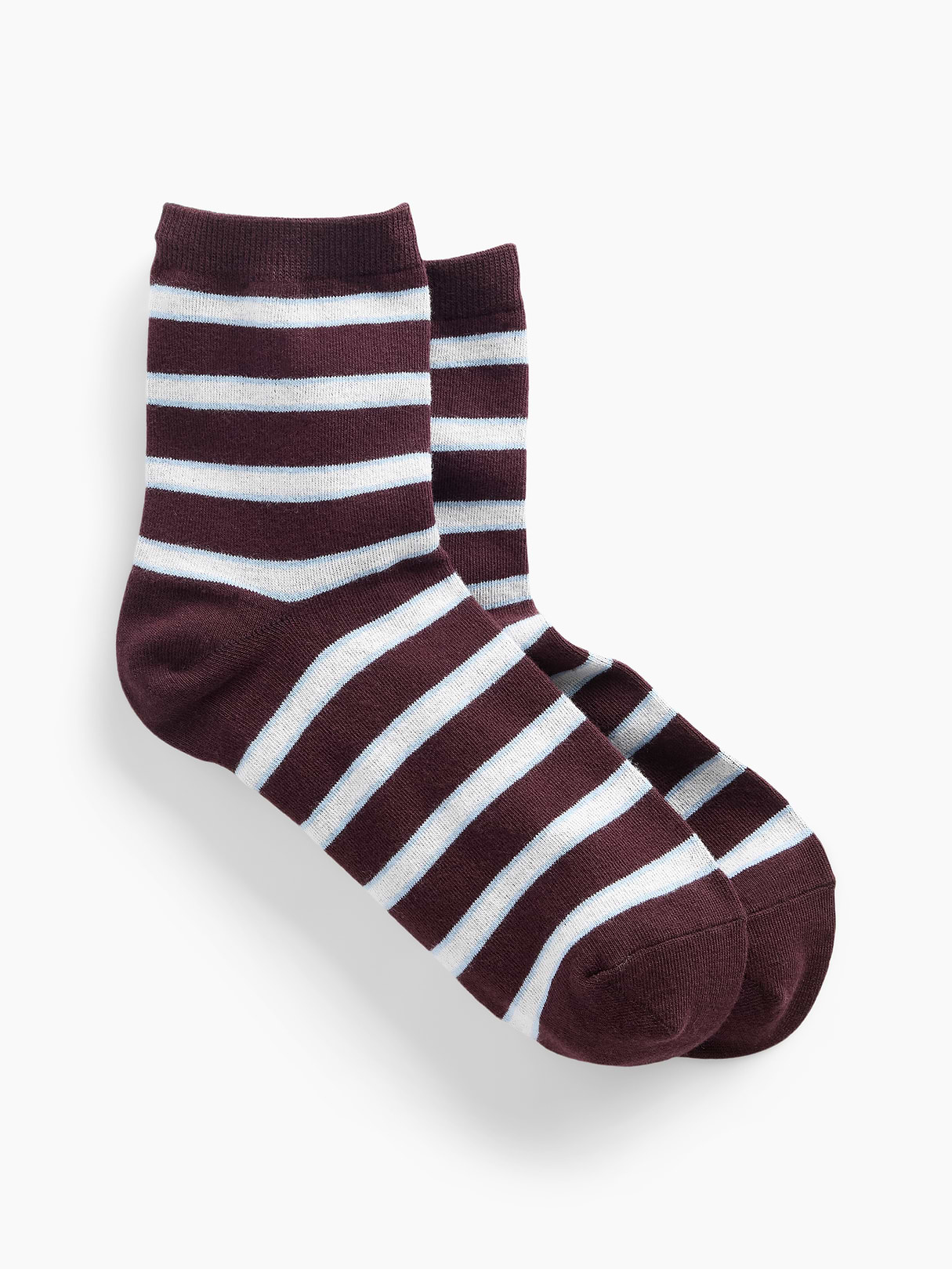 Stripe Half Crew Socks - Burgundy stripe