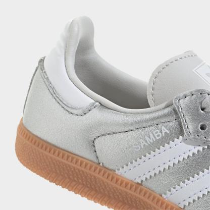 Little Kids' adidas Originals Samba OG Casual Shoes - Silver Metallic/Cloud White/Gum - Detail shot