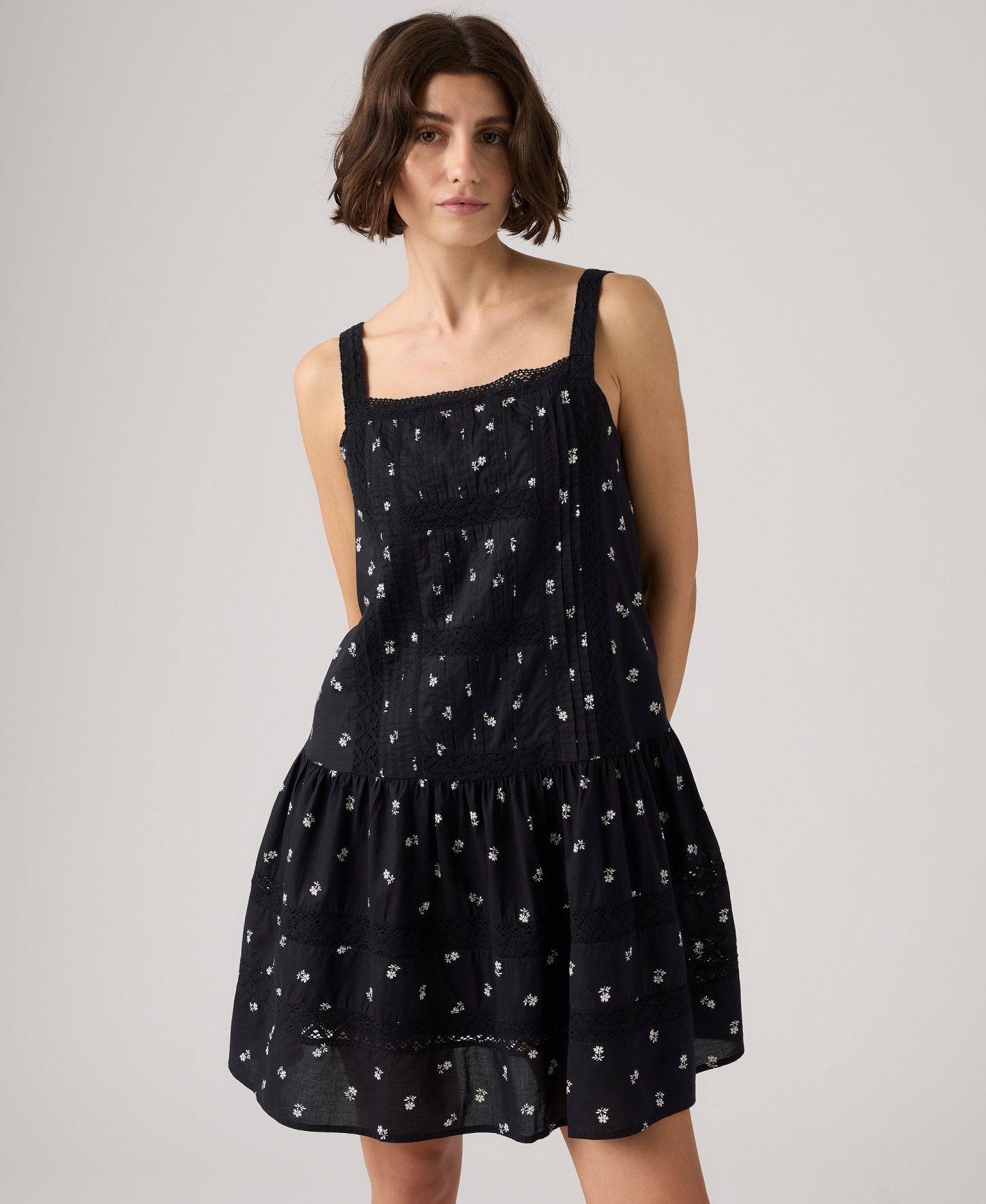 Levi's Premium Women's Kate Floral Square Neck Mini Dress - Angela Daisy V3 Anthracite