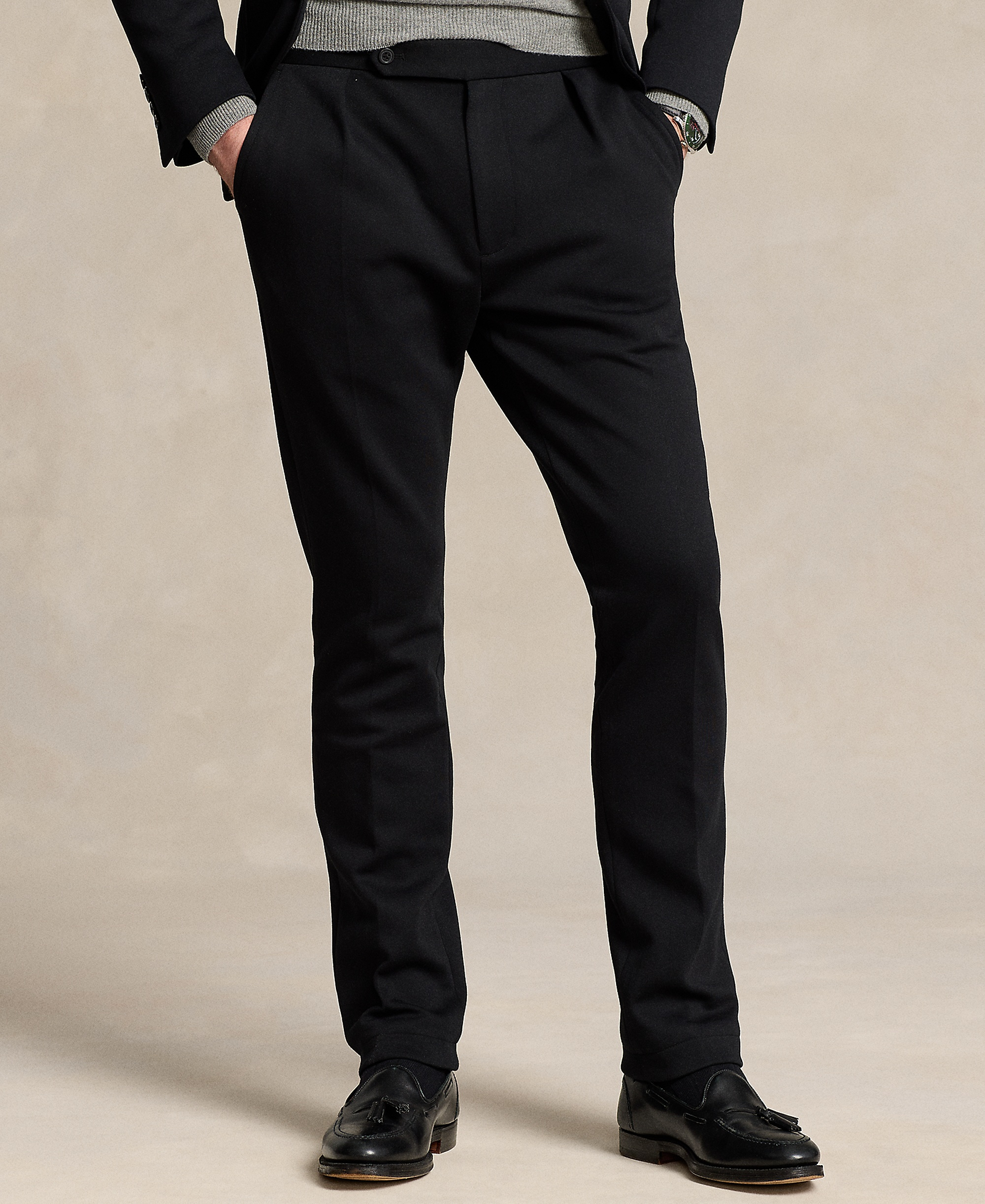Polo Ralph Lauren Men's Pleated Double-Knit Suit Trousers - Black