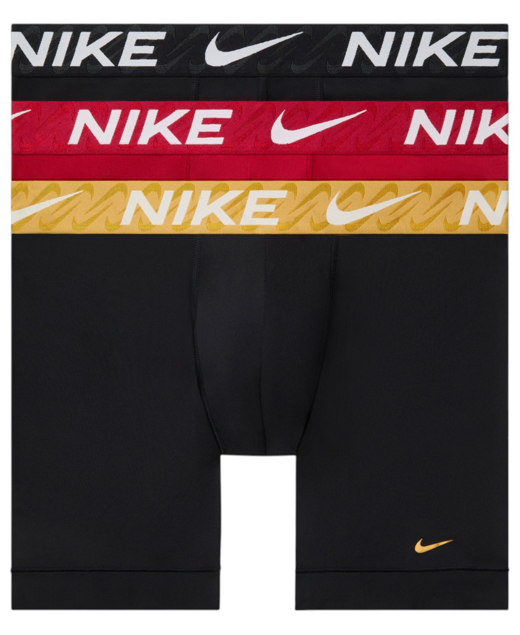 Nike Men's DRI-FIT Essential Micro Boxer Briefs, 3-Pack - Tough Red/Black-Wheat Gold Waistband/Black-Swoosh Link Waistband