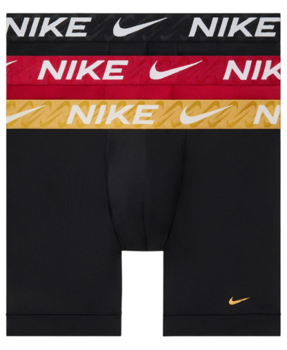 Nike Men's DRI-FIT Essential Micro Boxer Briefs, 3-Pack - Tough Red/Black-Wheat Gold Waistband/Black-Swoosh Link Waistband