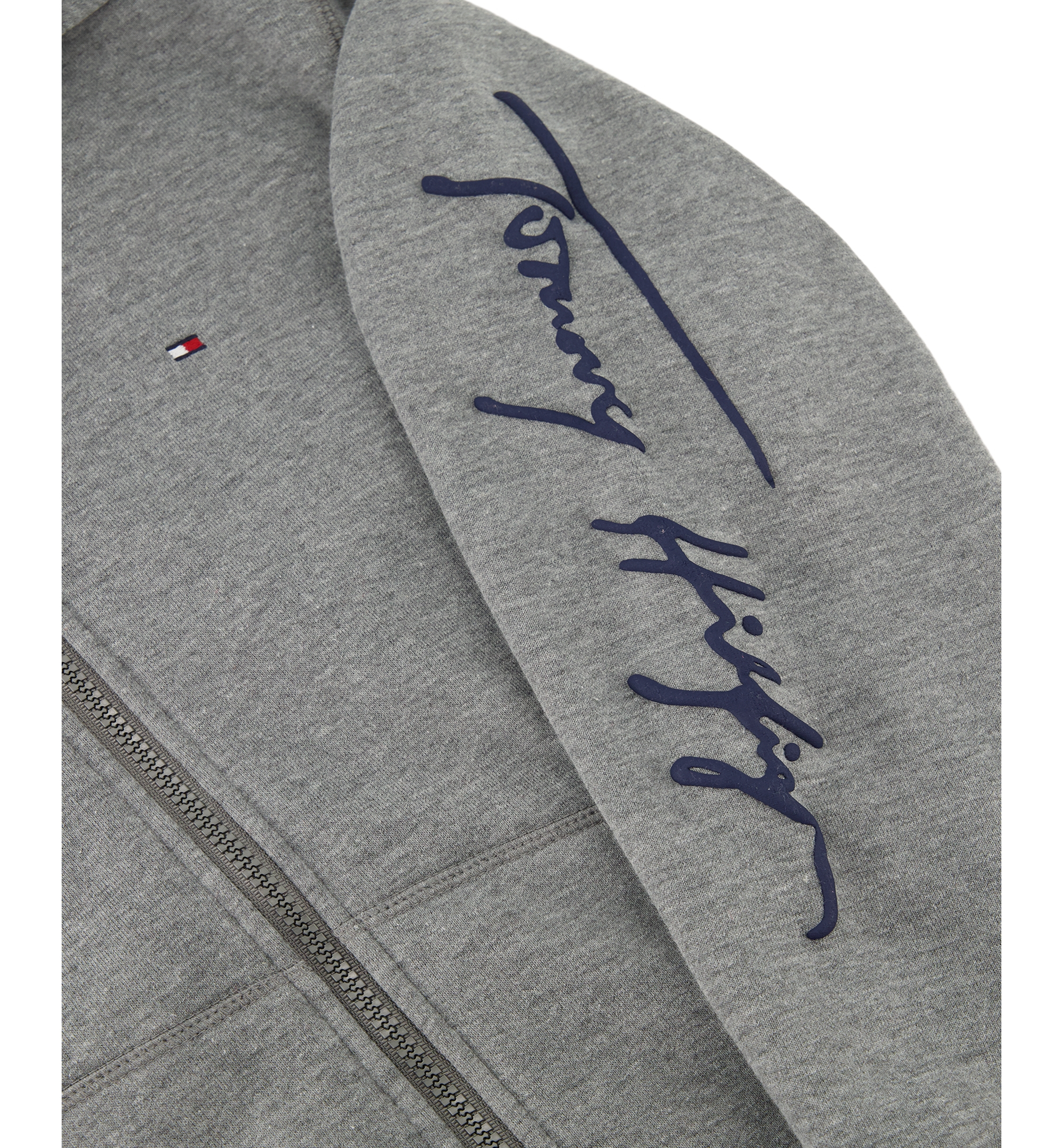Tommy Hilfiger Boys' 8-20 Signature Full Zip Kangaroo-Pocket Cotton-Polyester Blend Zip Hoodie - Med Gray