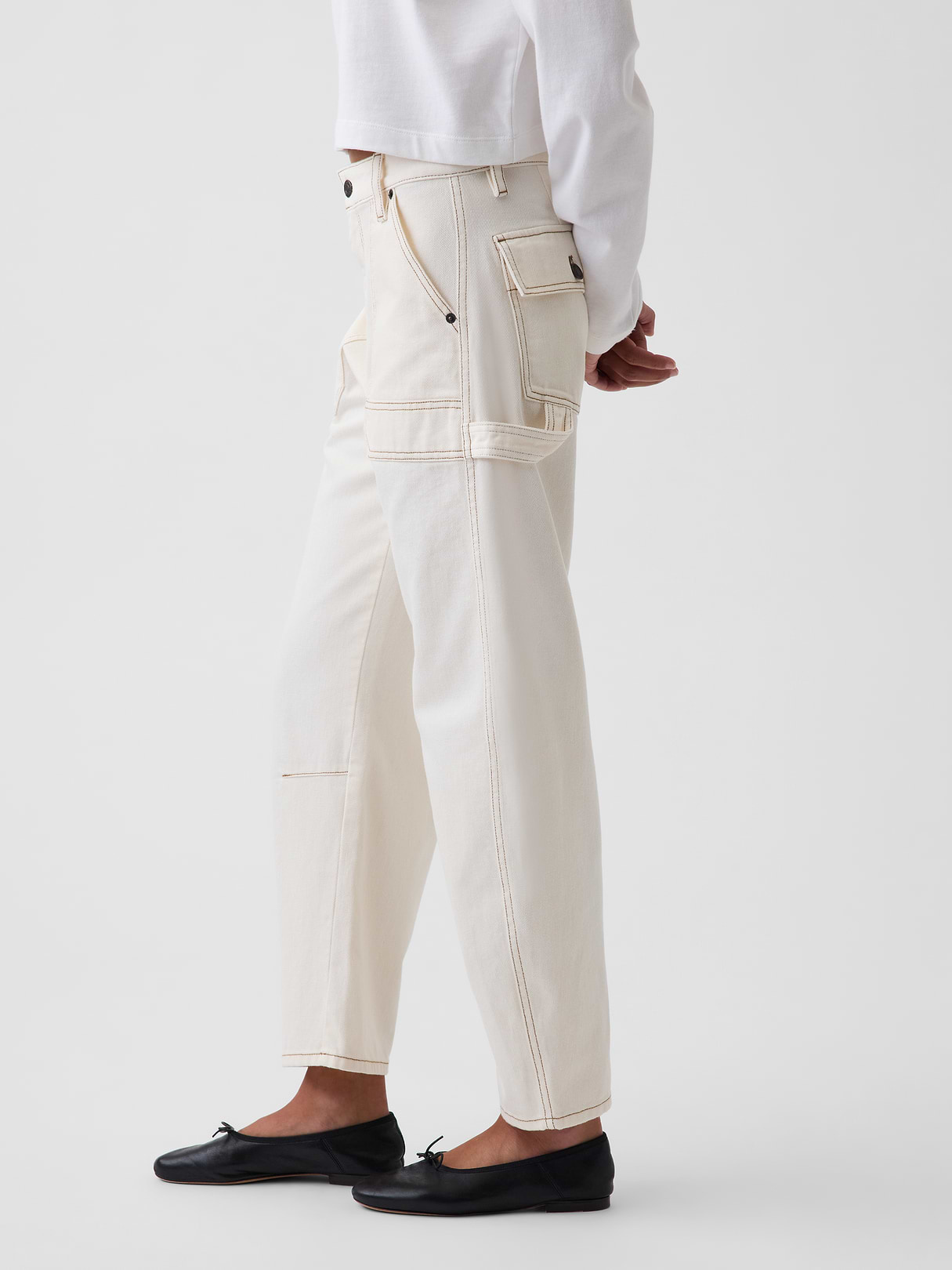 Mid Rise Barrel Utility Ankle Pants - Ivory beige frost