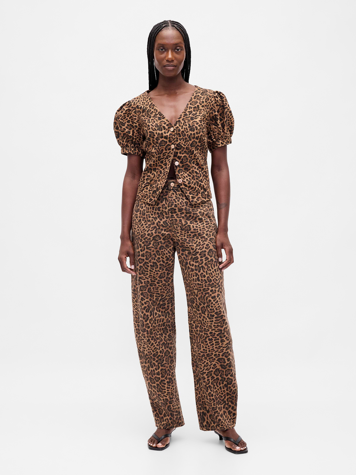 High Rise Barrel Jeans - Leopard brown