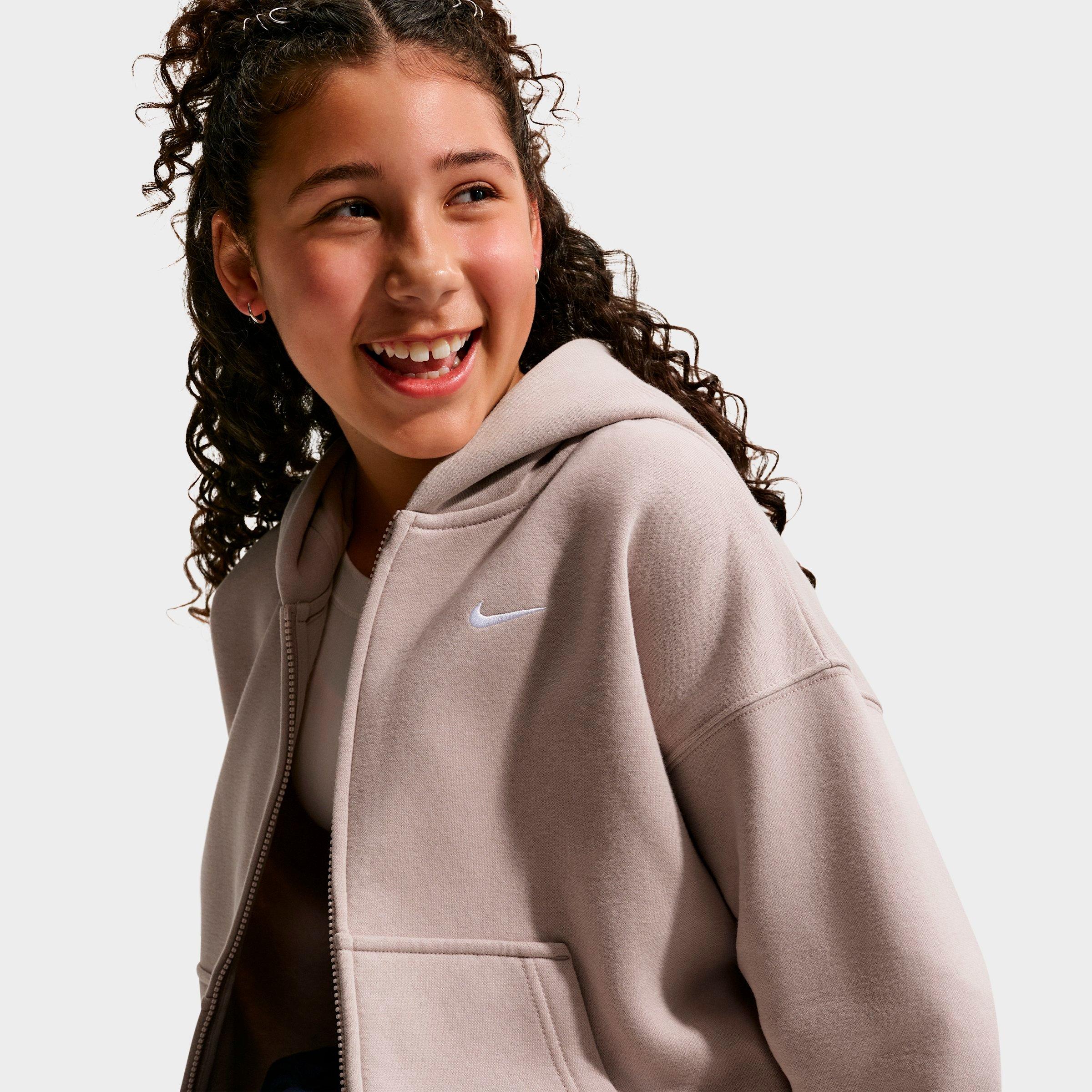 Girls' Big Kids' Nithtke Sportswear Studio Fleece Oversized Full-Zip Hoodie - Moon Particle/White