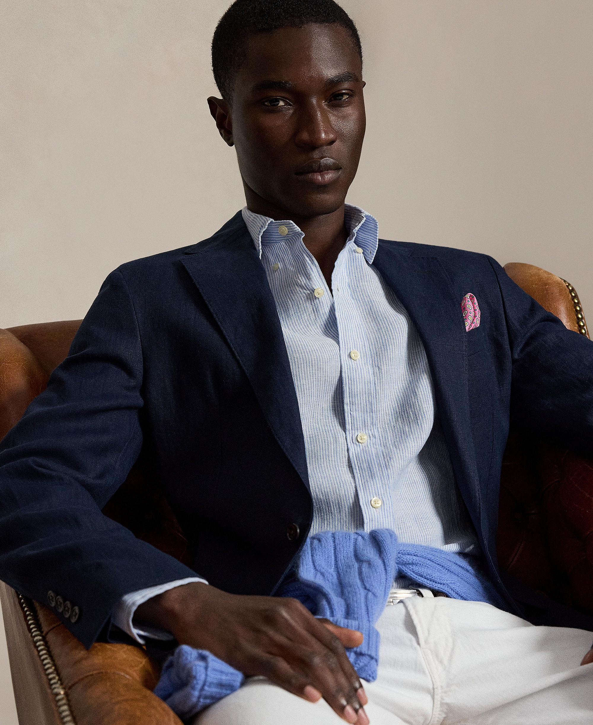 Polo Ralph Lauren Men's Striped Linen Classic-Fit Shirt - Cabana Blue/White