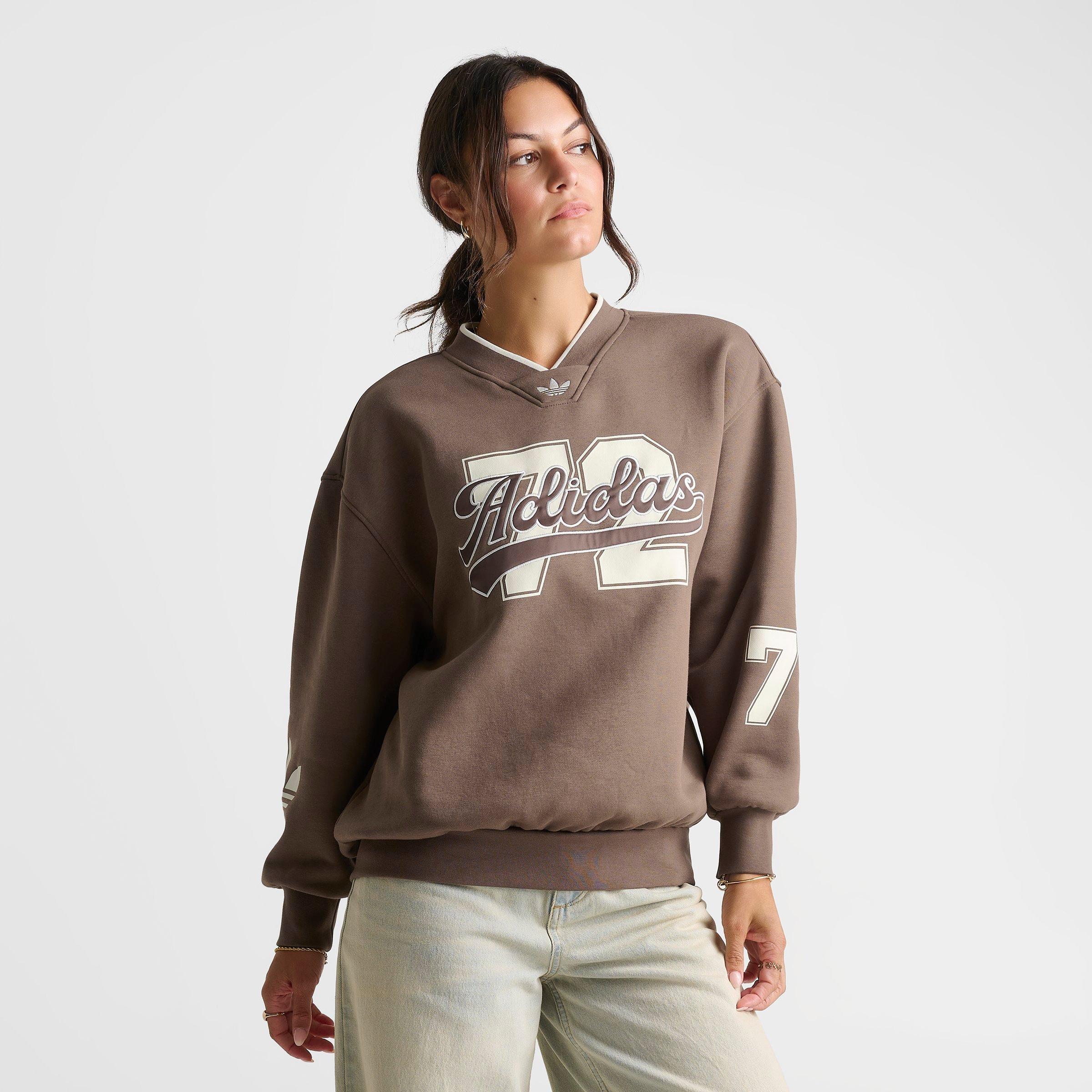 Women's adidas Originals V-Neck Baseball Crew Sweatshirt - Earth Strata