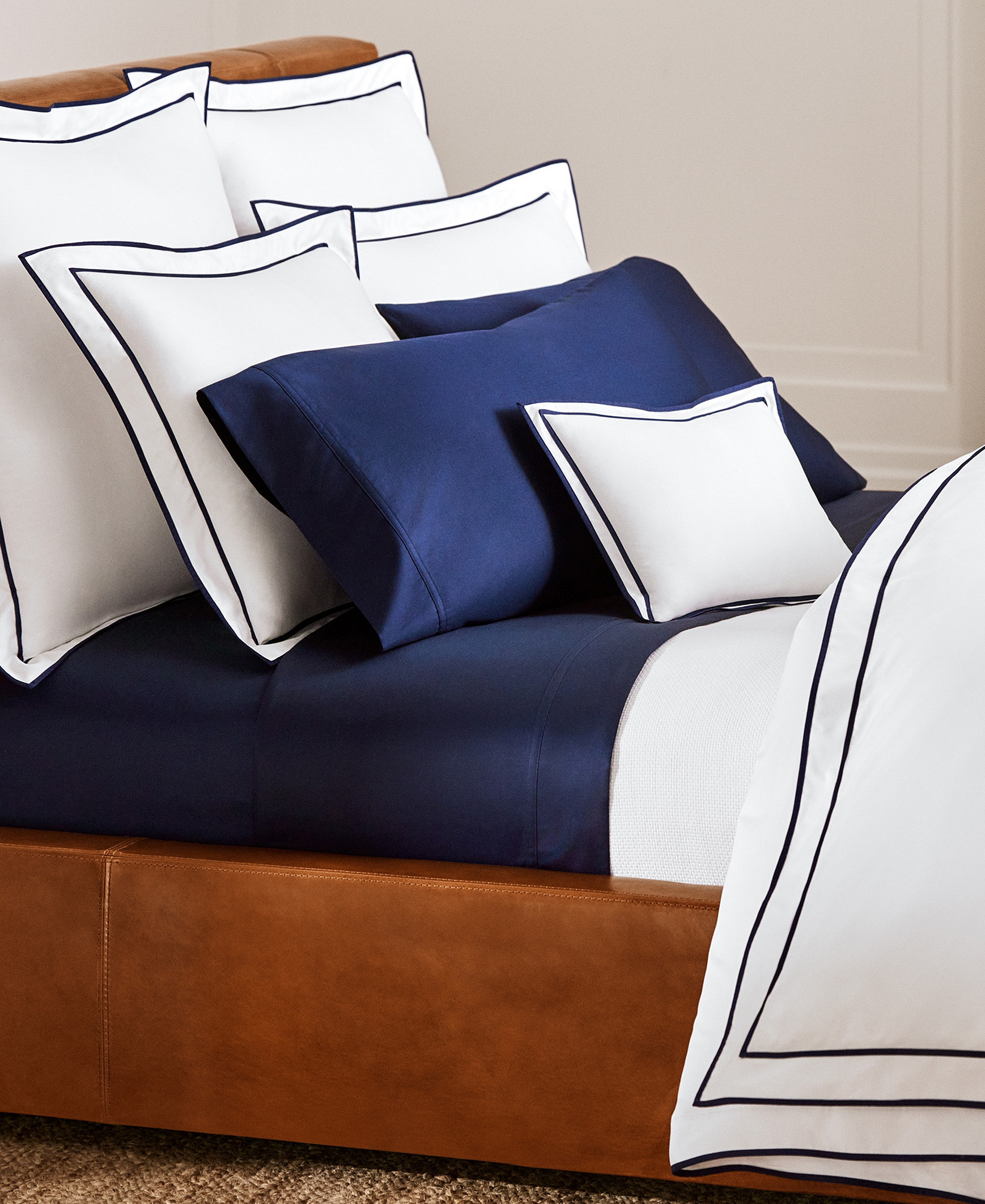 Lauren Ralph Lauren Spencer Sateen Border Duvet Cover, Full/Queen - White & Navy