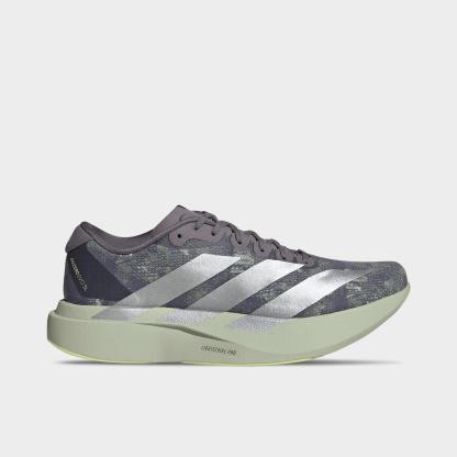 Men's adidas Adizero EVO SL Woven Running Shoes - Part 1 - Halo Green/Matte Silver/Semi Frozen Lemon - Left shoe facing left. Outside of the shoe.