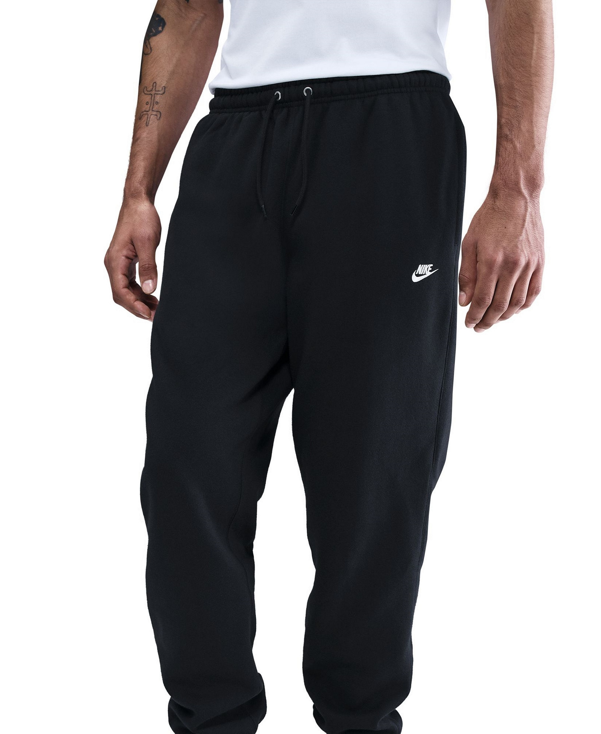 Nike Men's Cuffed Brushed Fleece Logo Sweatpants - Black/Black/White