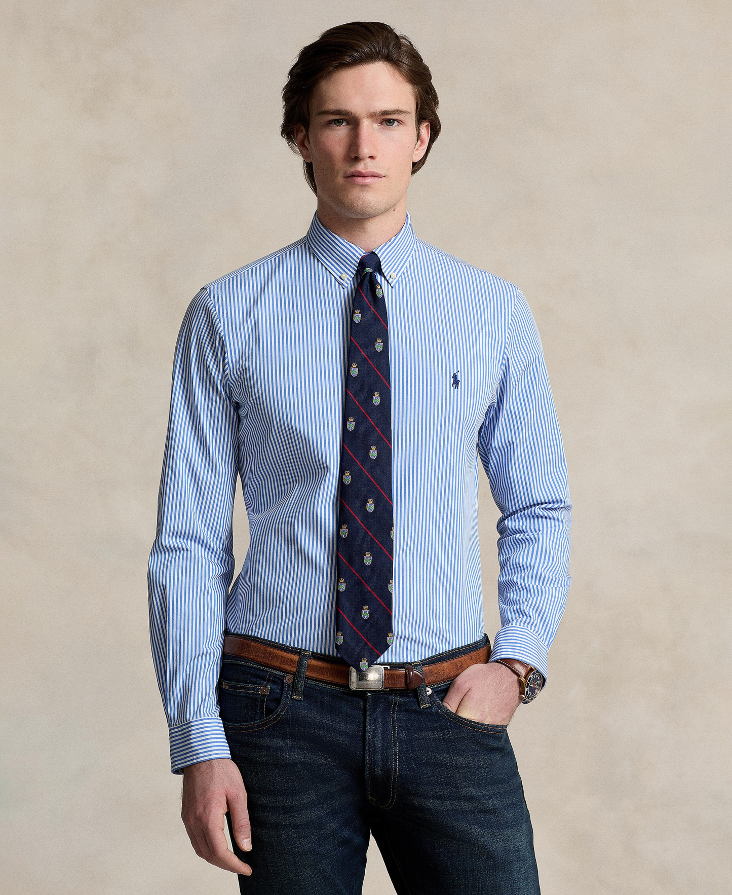 Polo Ralph Lauren Men's Slim-Fit Stretch Shirt - Light Blue/White