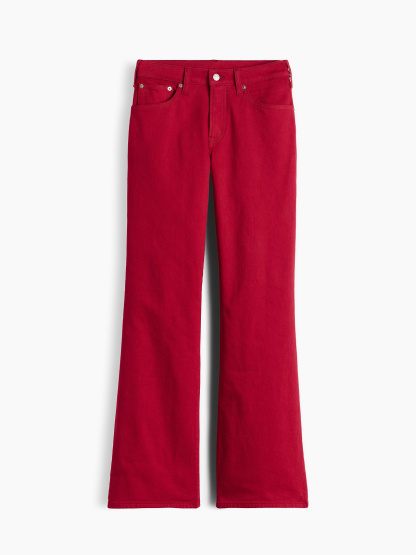 Mid Rise Relaxed Flare Jeans - Sled red