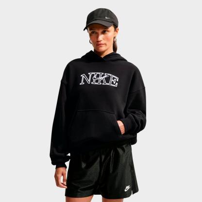 Women's Nithtke Studio Fleece Medium Weight "Graphic Pack" Logo Oversized Pullover Hoodie - Total Black/White