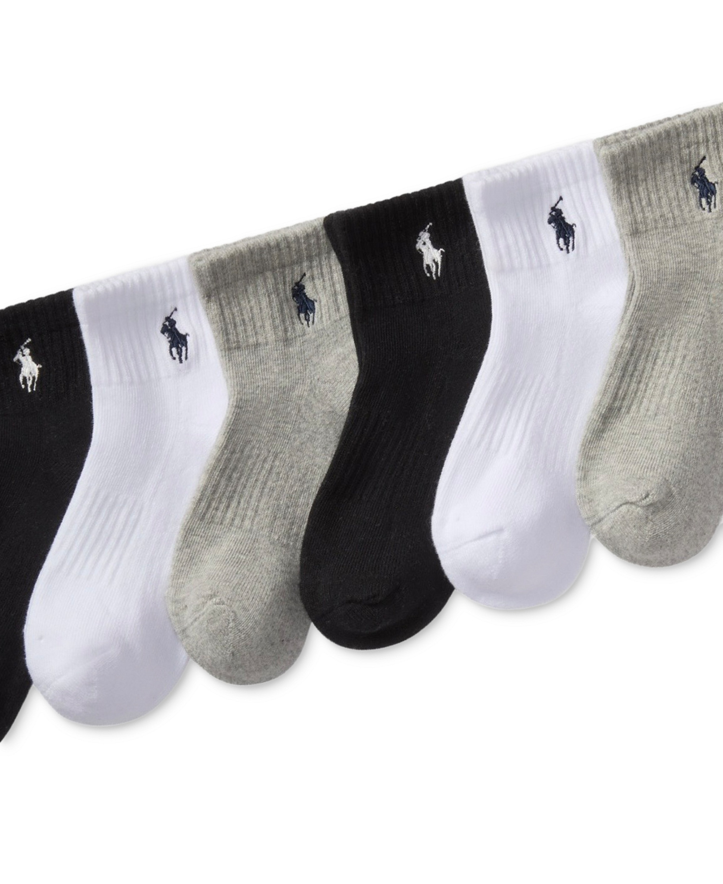Polo Ralph Lauren Little & Big Boys Solid Quarter Crew Socks, 6-Pack - Gray