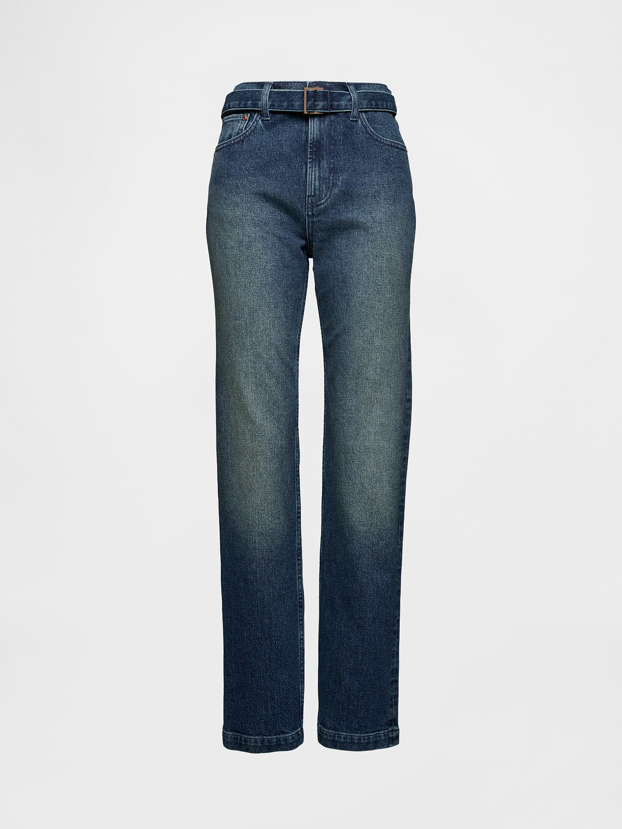 High Rise Twisted-Seam '90s Slim Straight Jeans - Belted dark rinse