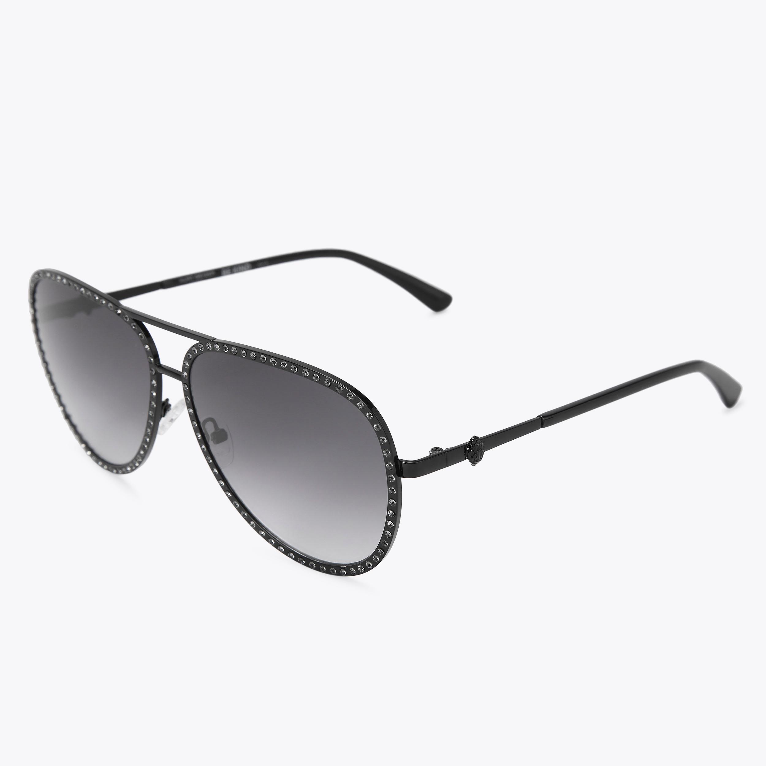 Kurt Geiger London Large Shoreditch Crystal Aviator Sunglasses - Black - view 3