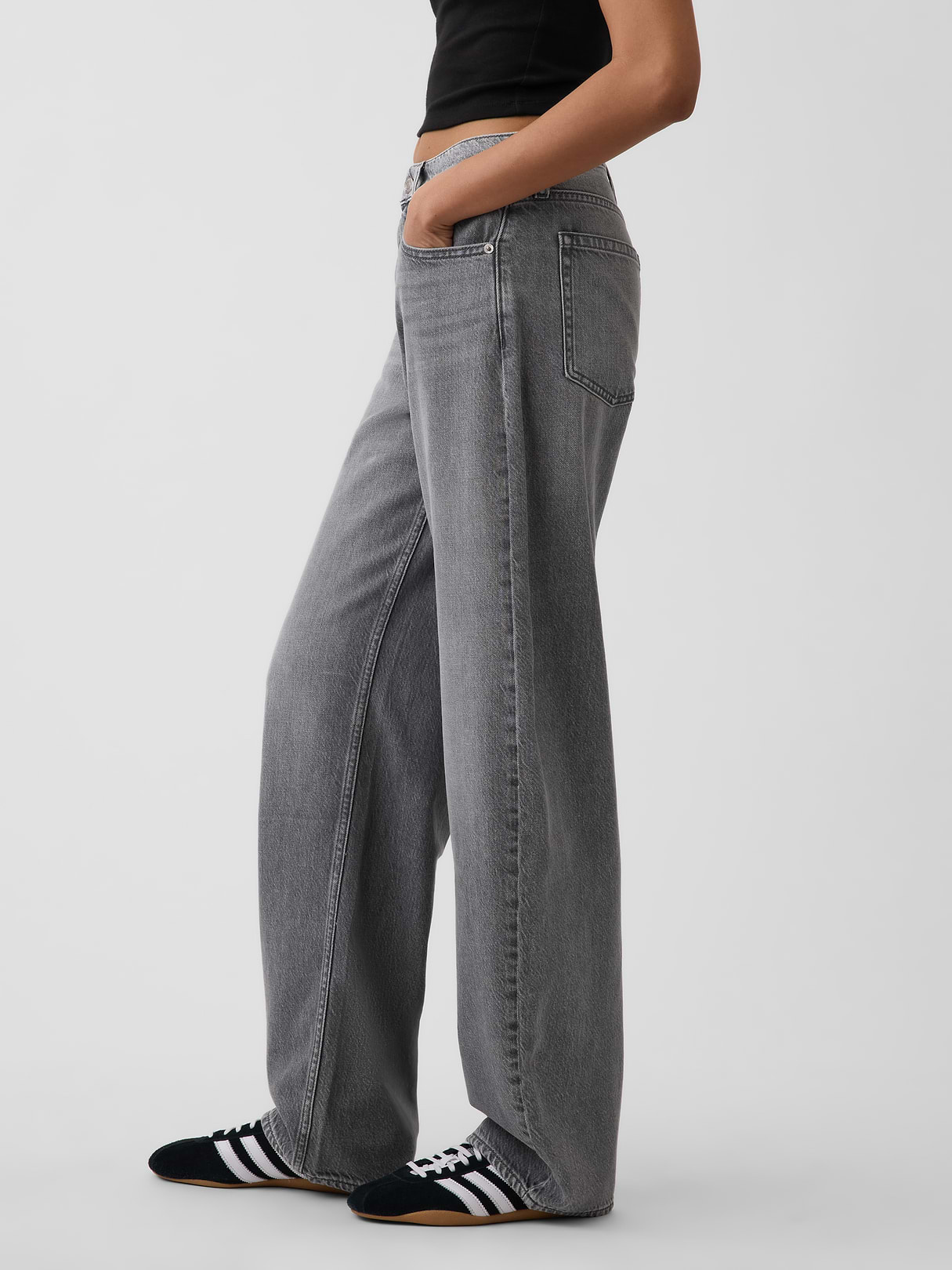 High Rise Khaki Stripe Barrel Jeans - Grey wash