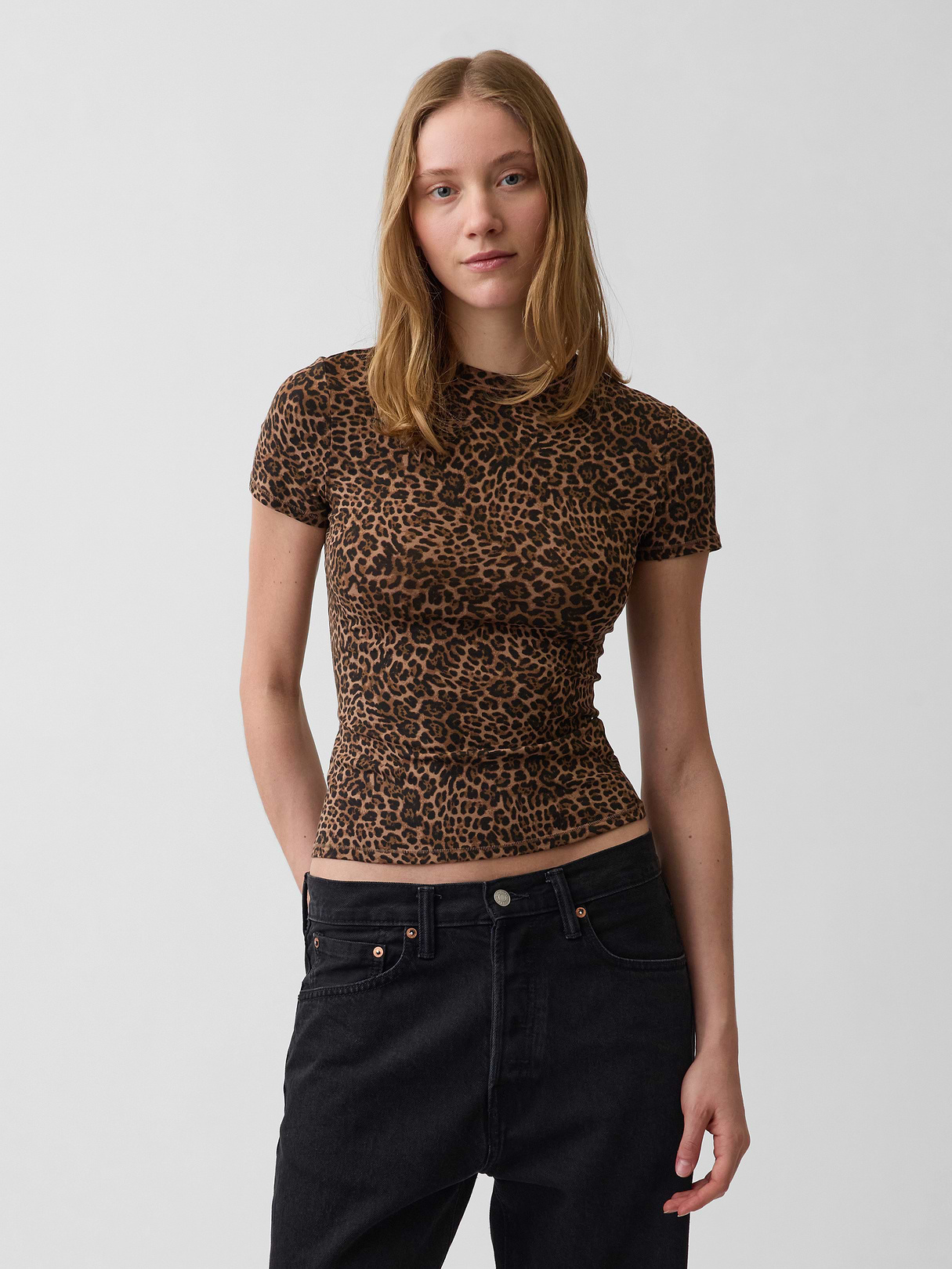 CloseKnit Jersey T-Shirt - Brown leopard print