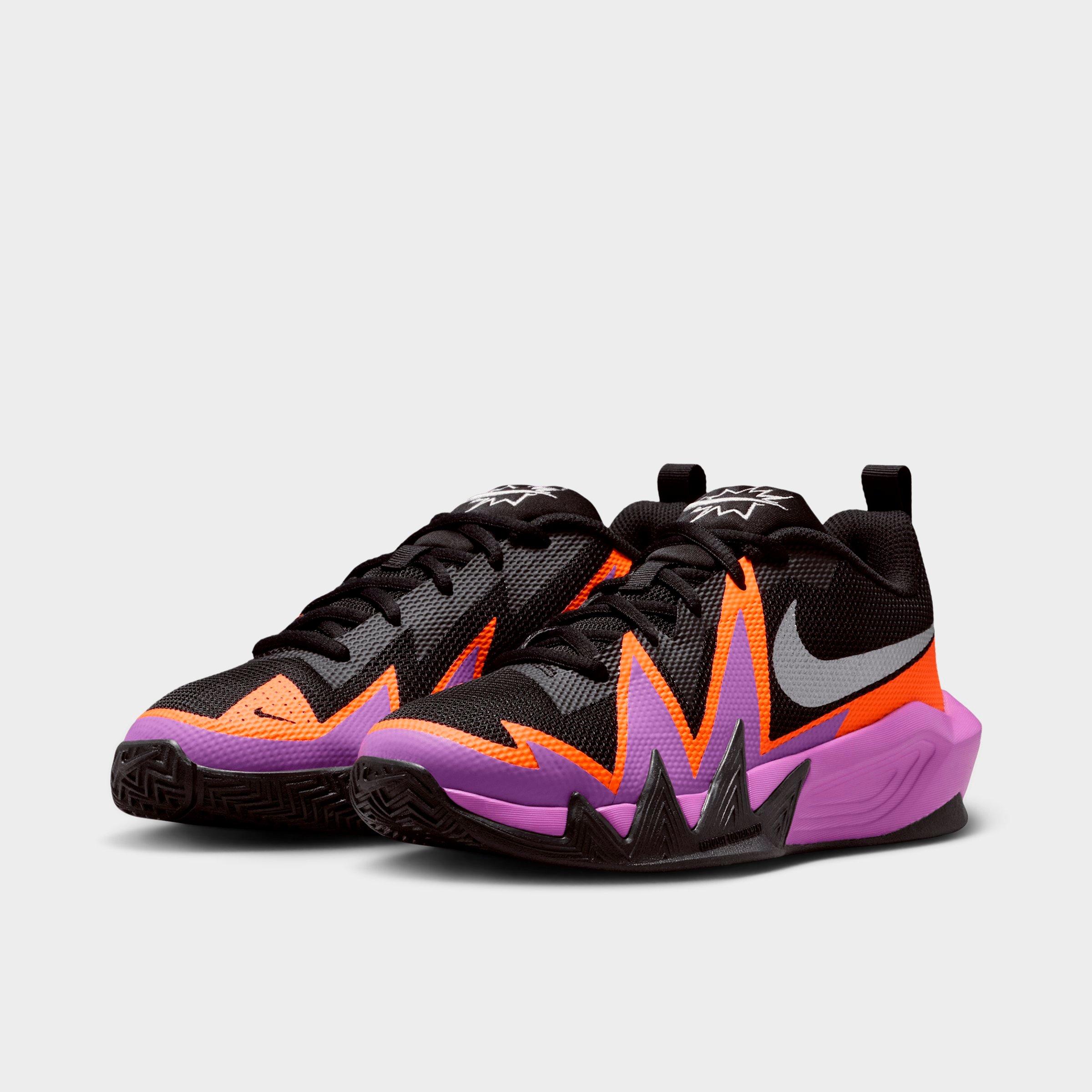 Big Kids' Nithtke S.T. Dynamite Basketball Shoes - Black/Bright Violet/Total Orange/Metallic Silver - Both shoes facing left