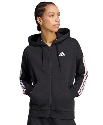 adidas Women's 3-Stripe Fleece Full-Zip Hoodie - Black/clear Pink