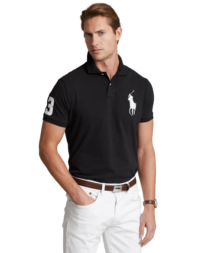 Polo Ralph Lauren Men's Big Pony Custom Slim-Fit Mesh Polo Shirt - Polo Black